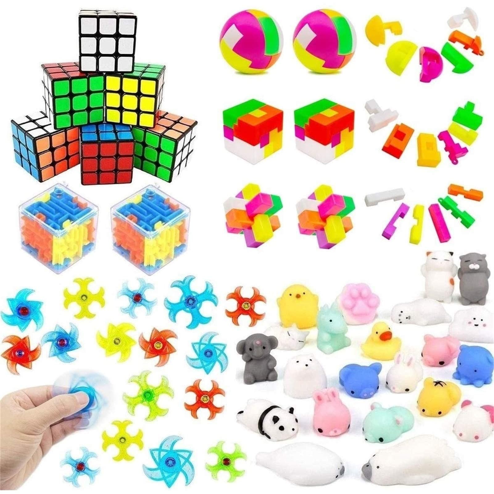 Fun Party Favors For Kids Toy,Mochi Squishies,Puzzle Balls,Finger Gyro Spiral Twister Toys For Party Toys,Birthday Party,Classroom Rewards,Carnival Prizes,Pinata Filler,Treasure Chest,Goody Bag Fillers(Assorted 34 Pack)