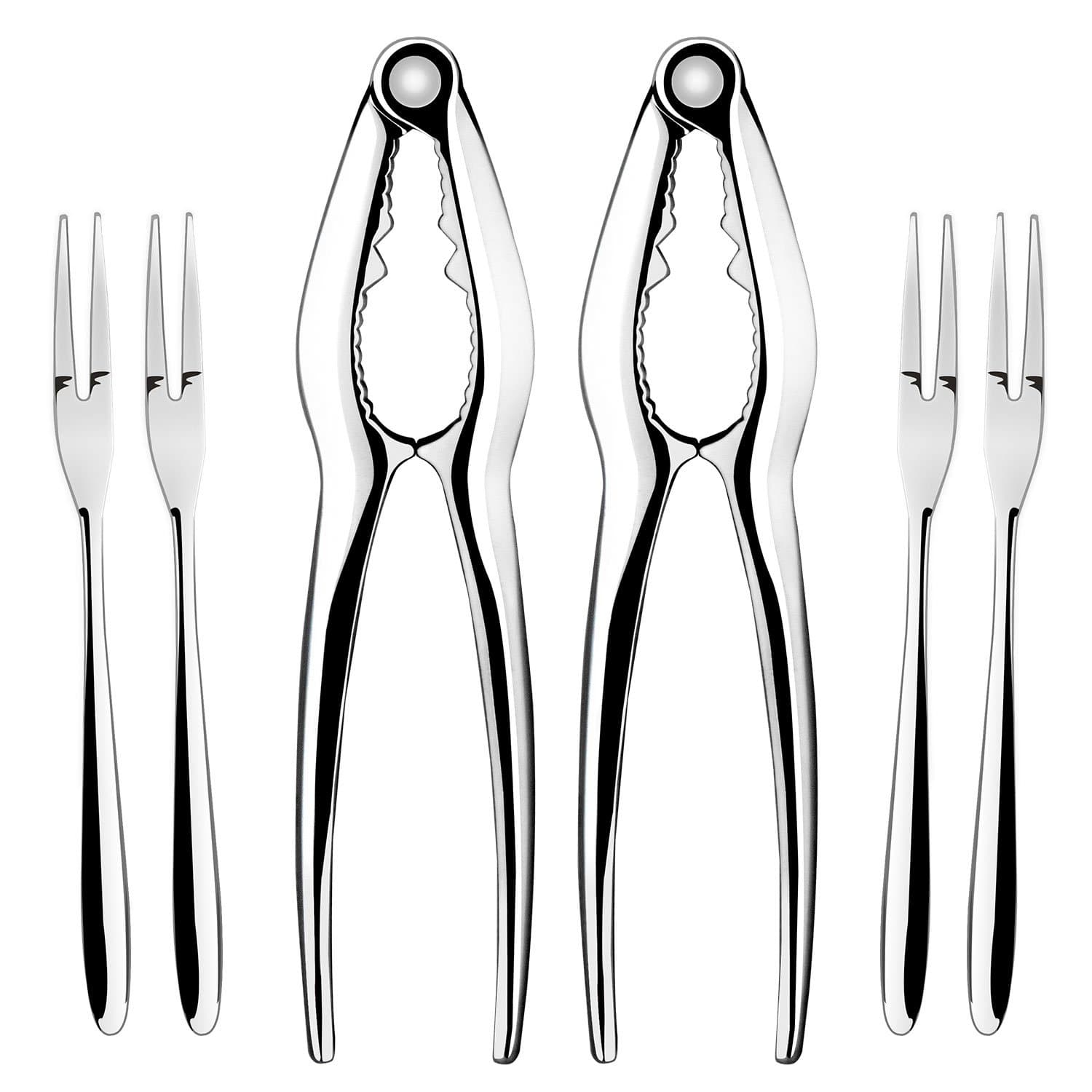 Seafood Tools Set Nut Crackers of 6 Pcs Seafood Opener Tool Set, 2 Pcs Lobster Crackers/Crab Crackers and 4 Pcs Stainless Steel Seafood Forks/Picks (2 CrackersX4 Forks)