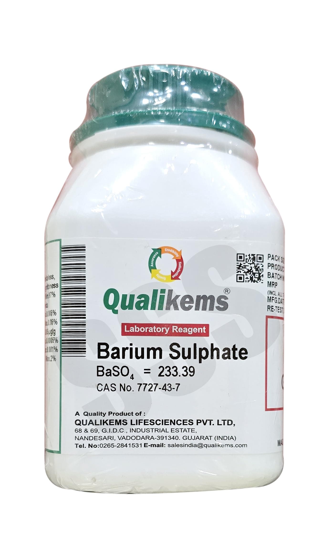 Barium Sulphate Precipitated LR 500gms (QUALIKEMS) CAS No = 7727-43-7