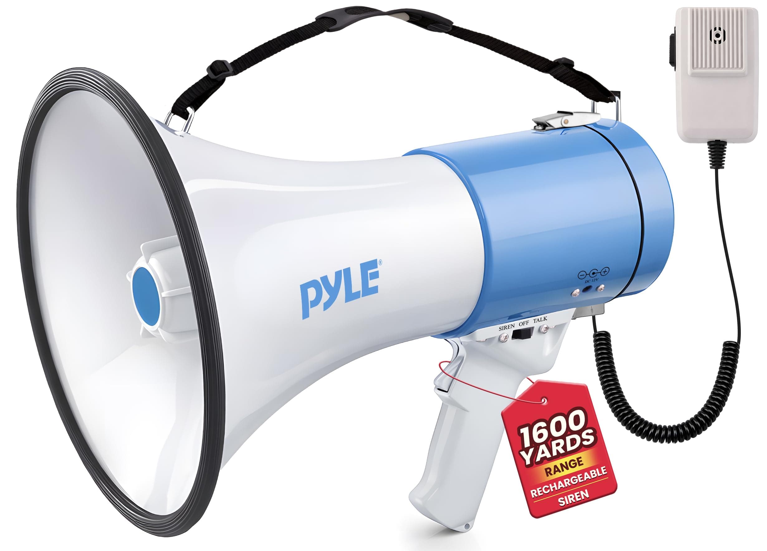 PYLE-PRO Portable Megaphone Speaker PA Bullhorn - Built-in Siren, 50W Adjustable Volume Control in 1200 Yard Range, Ideal for Any Outdoor Sports, Cheerleading Fans&Coaches or for Safety Drills-PMP50