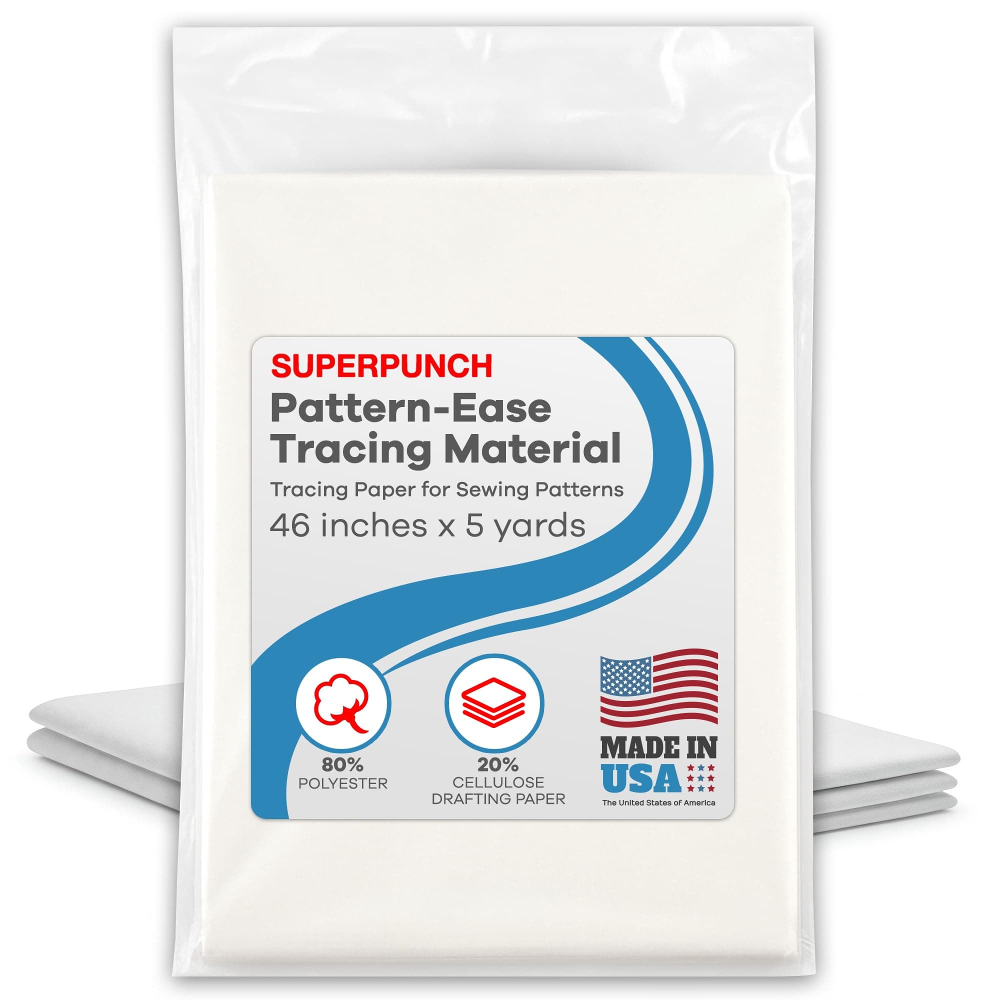 Superpunch Pattern-Ease Tracing Material, Tracing Paper for Sewing Patterns - 46 Inches X 5 Yard, HTC3100-1 Pattern Drafting Paper for Embroidery, Nonwoven Light Interfacing Stabilizer - Made in USA
