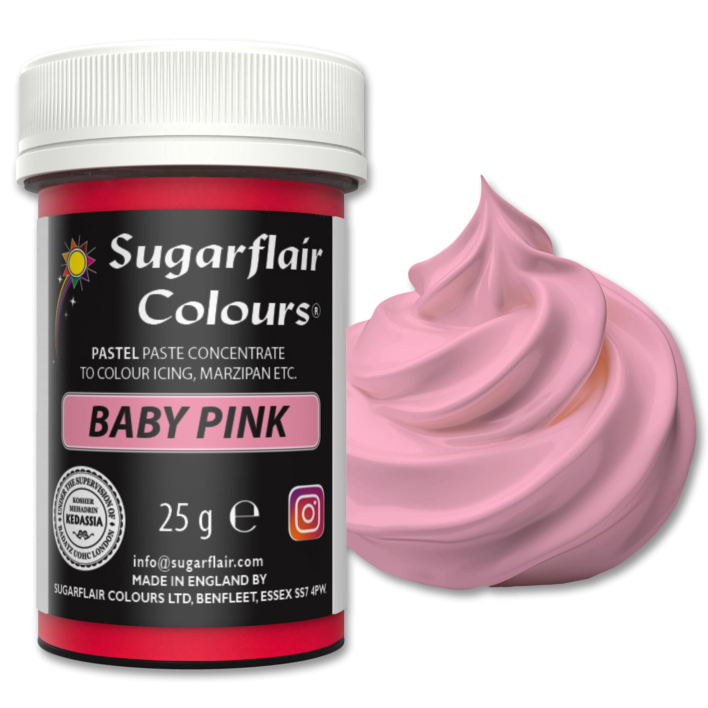 Sugarflair Pastel Baby Pink Food Colouring Paste 25g - Concentrated Paste Food Dye for Cake Decorating, Fondant, Buttercream, Cake Batter and More - Vegan, Kosher, Bake-Stable
