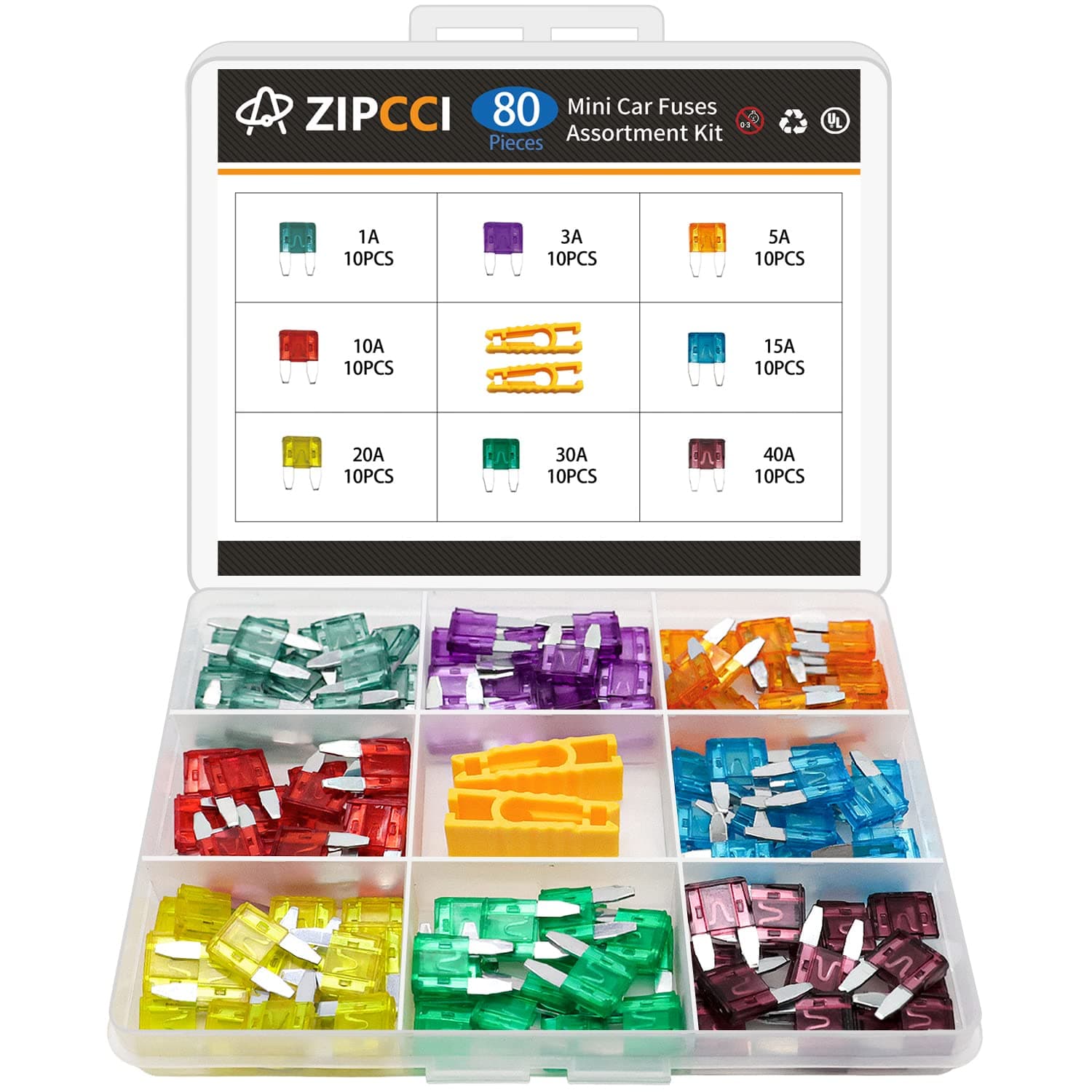 80 Pcs Mini Car Fuse, Fuses Assortment kit(1A/3A/5A/10A/15A/20A/30A/40AMP) Automotive Blade Fuse for RV, Truck, Marine, Auto Accessories