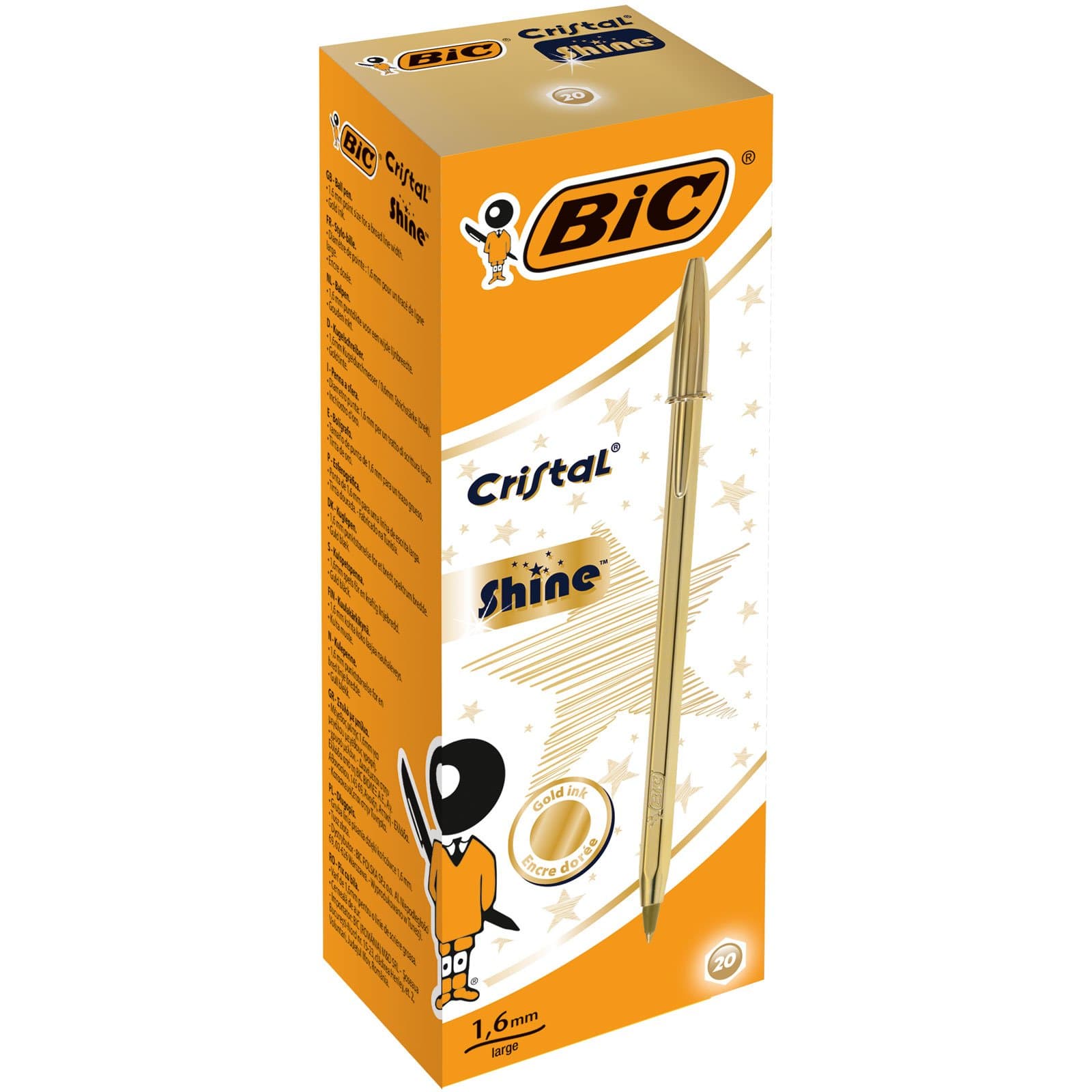 BIC Cristal Shine Gold Ballpoint Pens Wide Tip (1.6 mm) - Gold, Box of 20