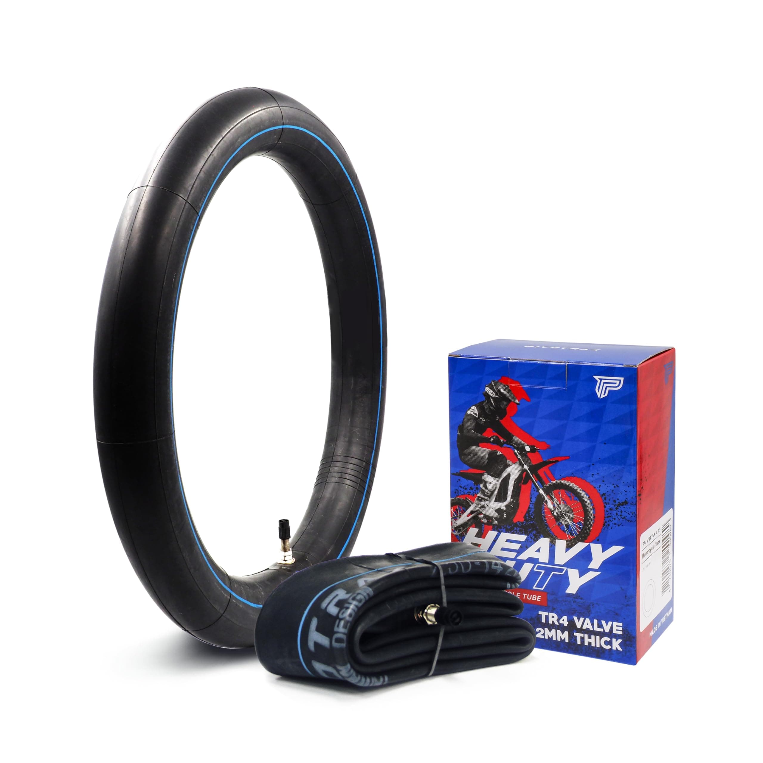 PIVOTRAX 3.00-12 (80/100-12) 12" Heavy Duty Mini Dirt Bike Inner Tube - 2mm Reinforced Thickness - TR4 Valve Stem Straight