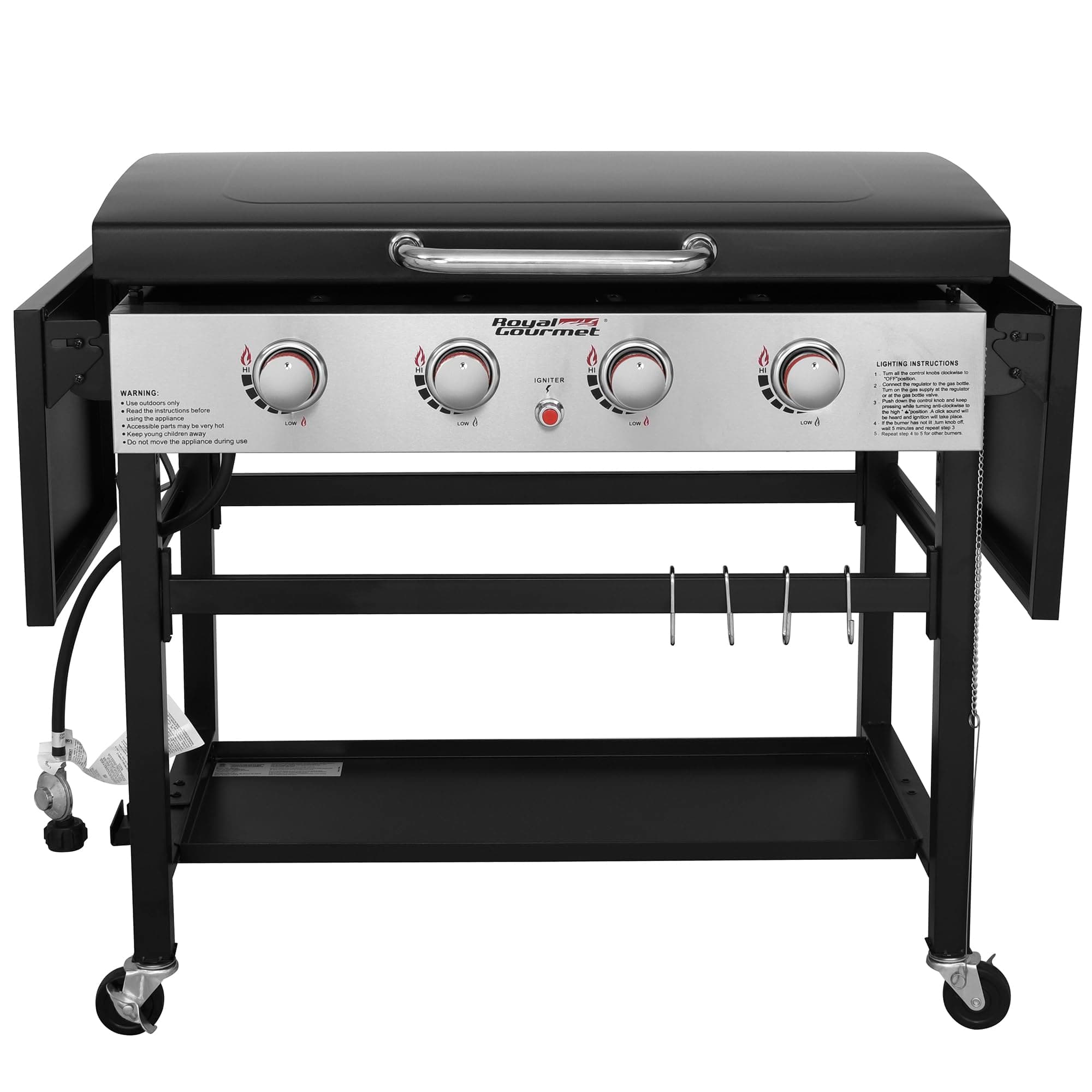 Royal GourmetGB4002L 4-Burner Propane Gas Griddle with Hood, 36-Inch Flat Top Grill with Folding Side Shelves for Outdoor Cooking, Camping or Tailgating, Black