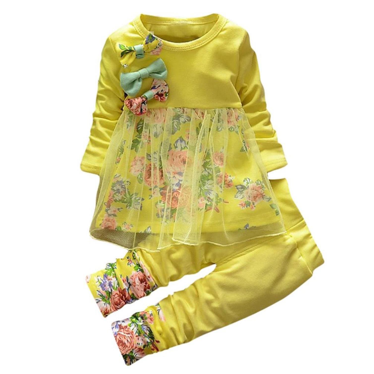 Baby Clothes Set, PPBUY Toddler Girls Floral T-shirt Dress + Pants 2PCS Outfits (6-12M, Green)