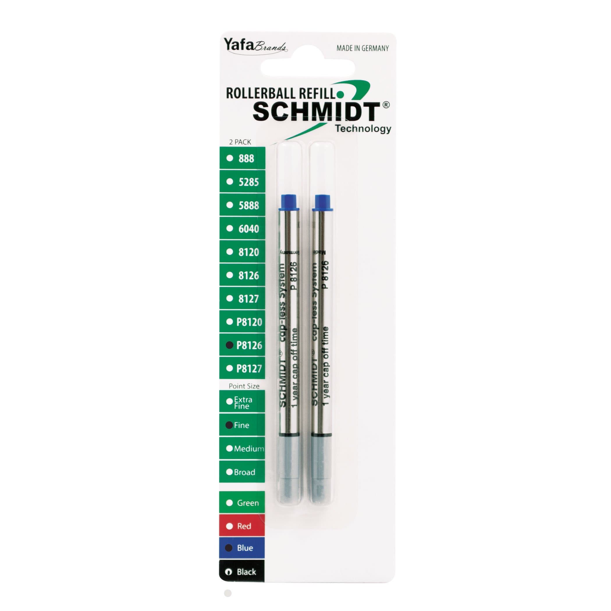 P8126 Short Capless Rollerball Refill Fine Point 0.6mm, Blue, 2 Pack Blister (SC58120)