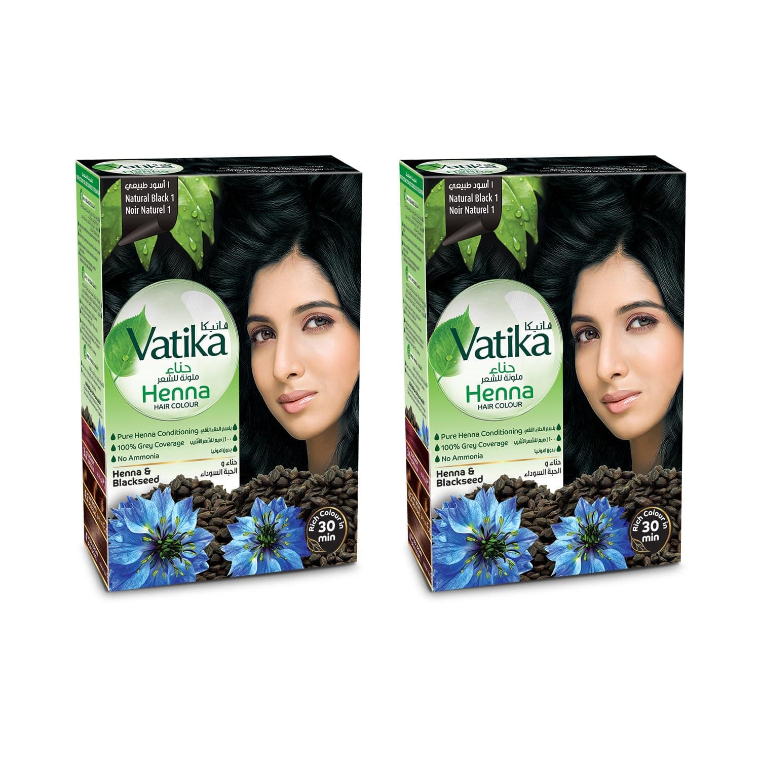 Vatika Naturals Henna Hair Colour 2 x 60g (Pack of 2) | Natural Black Color for Women | 100% Grey Coverage