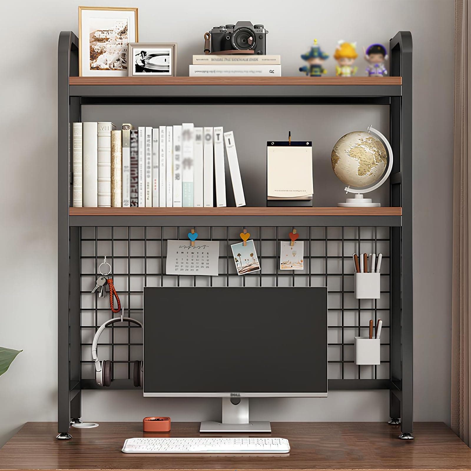 1/2-Layer Desktop Bookshelf Organizer, Iron Computer Desk Top Shelves, College Dorm Desk Hutch, Storage Shelves For Dorm Home Office(Black,75 * 20 * 98cm 2 layers)