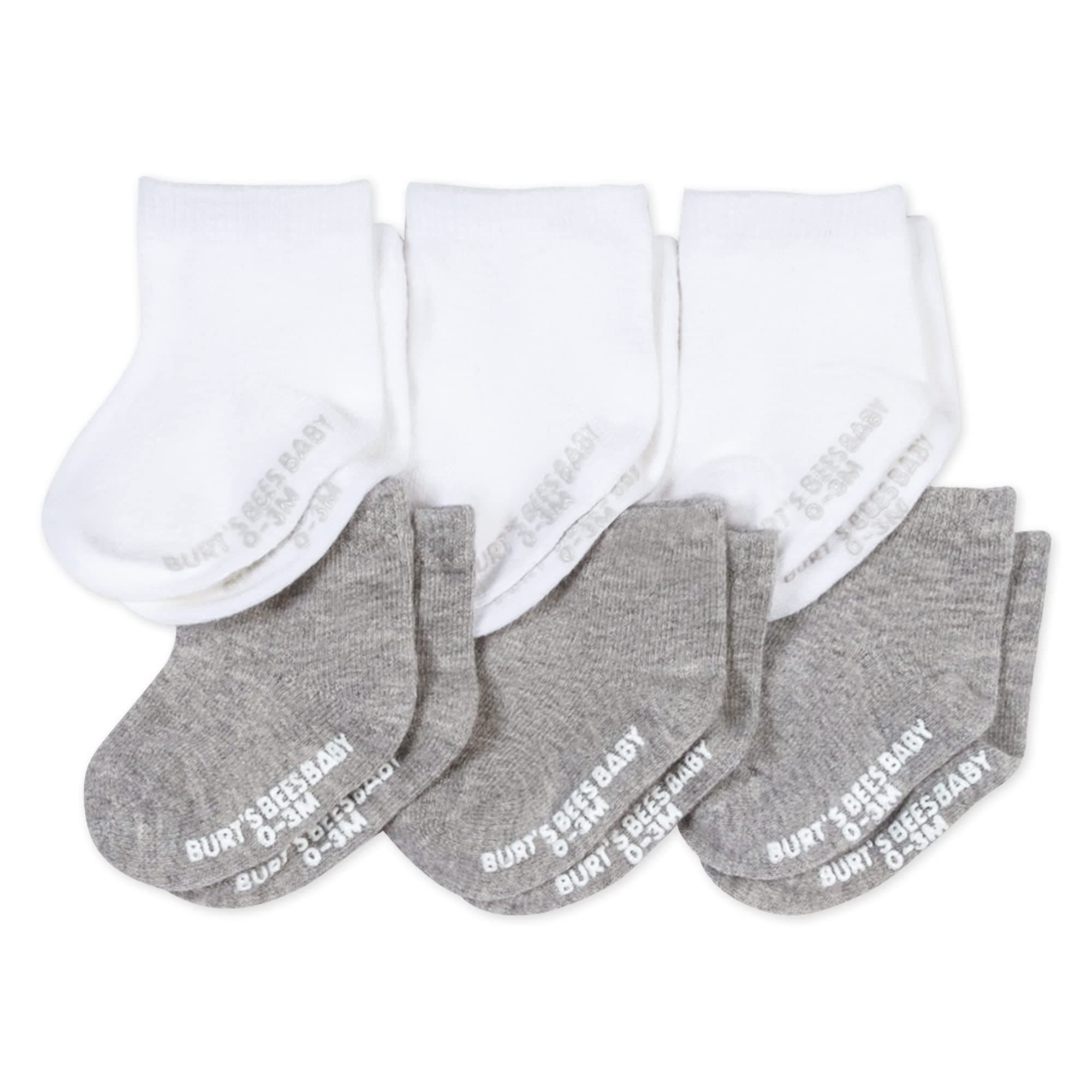 Burt's Bees Baby Unisex-baby Socks, 6-pack Ankle Or Crew With Non-slip Grips, Made With Organic Cotton