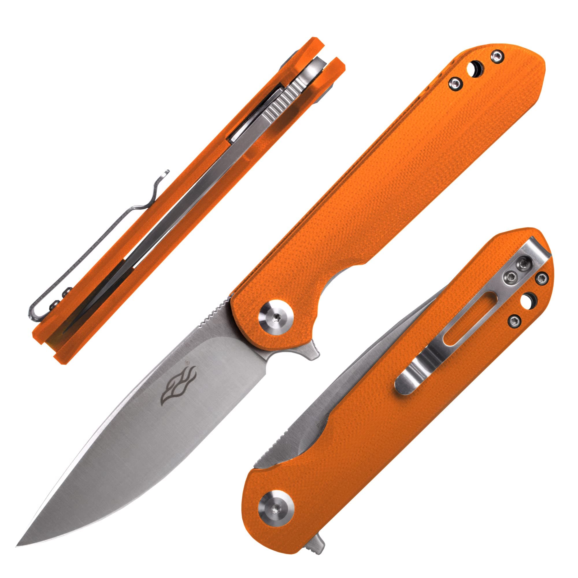 Firebird GANZO FH41S-OR Pocket Folding Knife D2 Steel Blade G10 Anti-Slip Handle with Clip Fishing Hunting Camping Outdoor Flipper EDC Pocket Knife Best Gift for Men and Women (Orange)