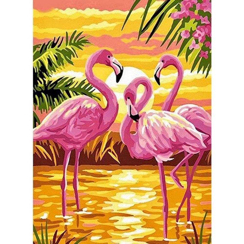 Megei DIY 5D Diamond Painting by Number Mosaic Kits Crystal Full Round Drill Diamond Rhinestone Cross Stitch Embroidery Arts Craft Canvas Home Decor-Flamingo in Water