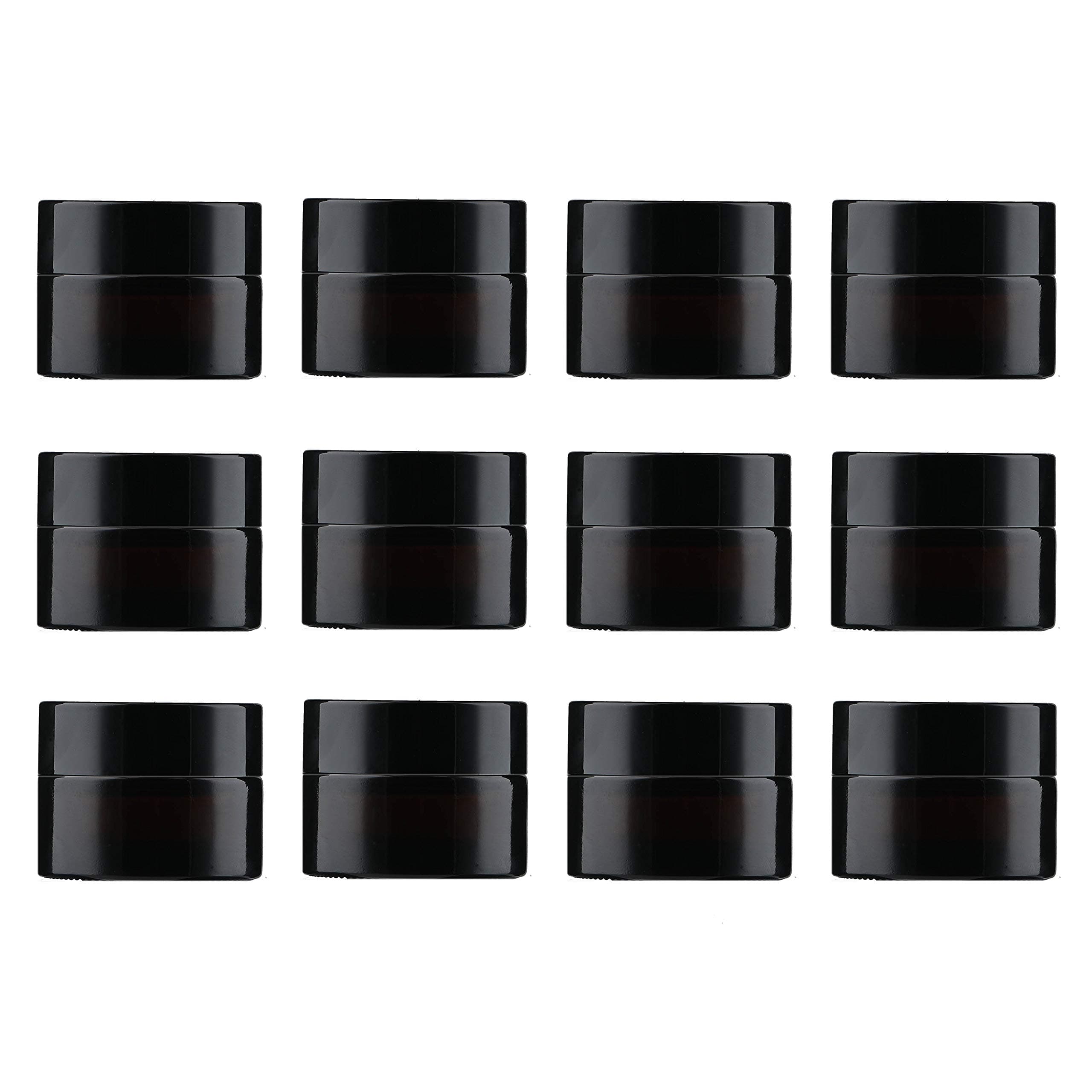 SNOW DIAMOND Empty Amber Round Glass Jars, with White Inner Liners and Black Lids, High End Glass Containers for Salve Cream, Premium V (15ml/0.5 Oz, 12 Pack)