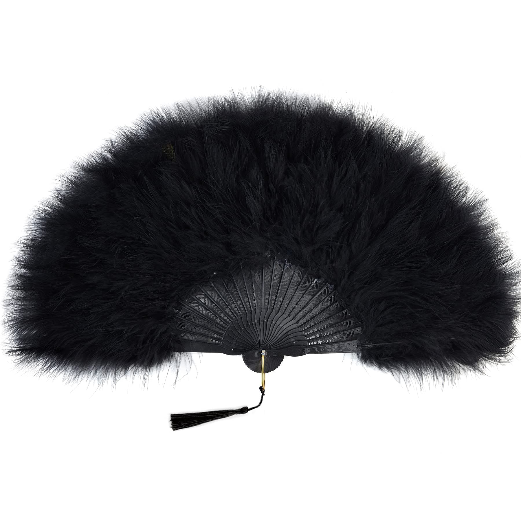 BABEYOND Marabou Feather Fan 20s Vintage Folding Fan Flapper Hand Fan for Costume Dancing Show Tea Party Wedding Decoration (Black-Black Rib)