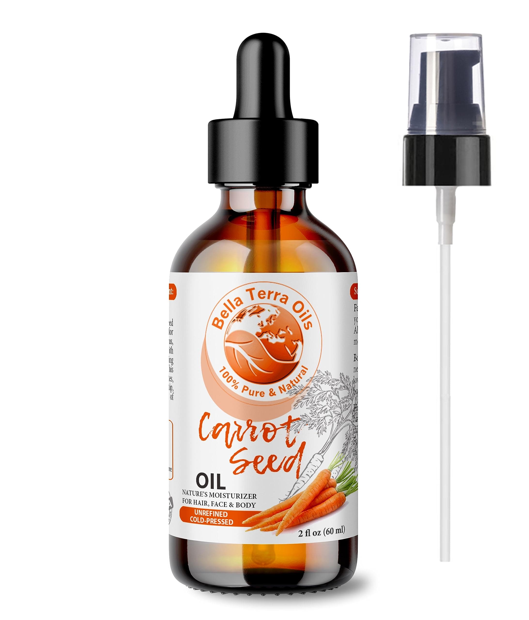NEW Carrot Seed Oil. 2oz. Cold-pressed. Unrefined. Organic. 100% Pure. Daucus Carota. Hexane-free. Rejuvenates Skin and Softens Hair. Natural Moisturizer. For Hair, Face, Body, Nails, Stretch Marks.