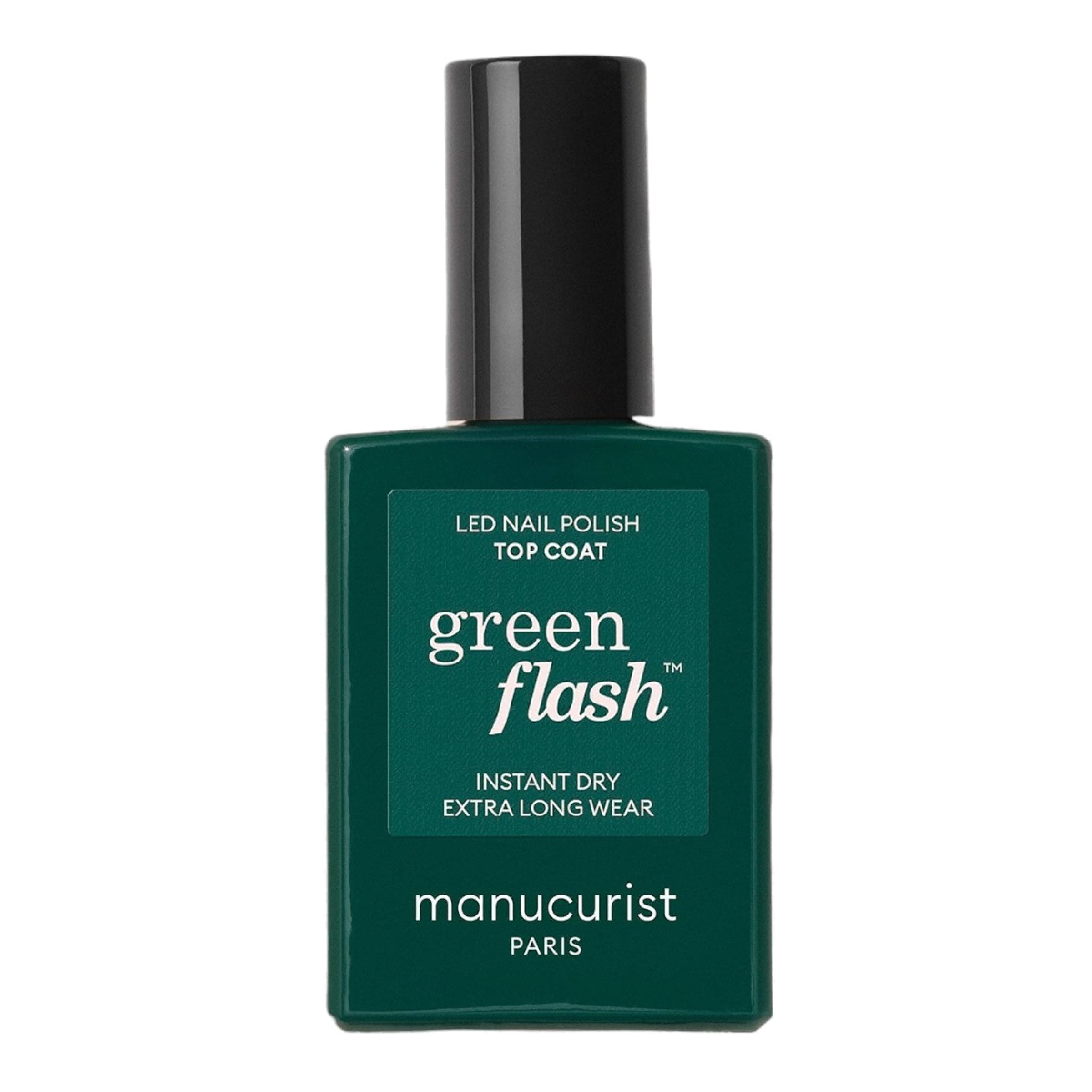 Manucurist - Green Flash Top Coat - Vegan LED Gel Nail Polish Top Coat - Lasts up to 10 Days - 12-Free - Plant-Based Ingredients - Made in France - 0.5 fl oz