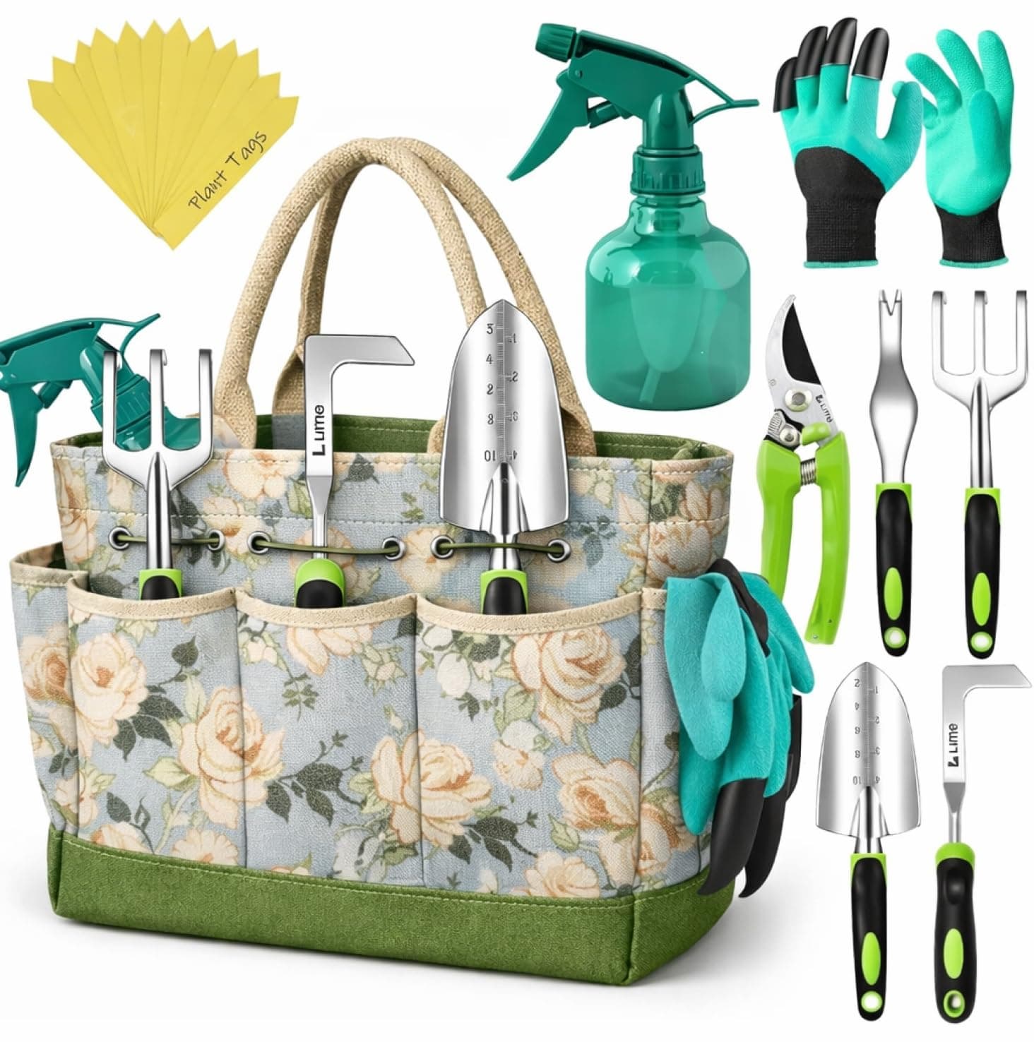 Heavy Duty Garden Tools 22 Pieces Floral Set - Rust Proof, Non-Slip, Durable Gardening Supplies - Ergonomic Gardening Hand Tools - Ideal Gardening Gifts for Women