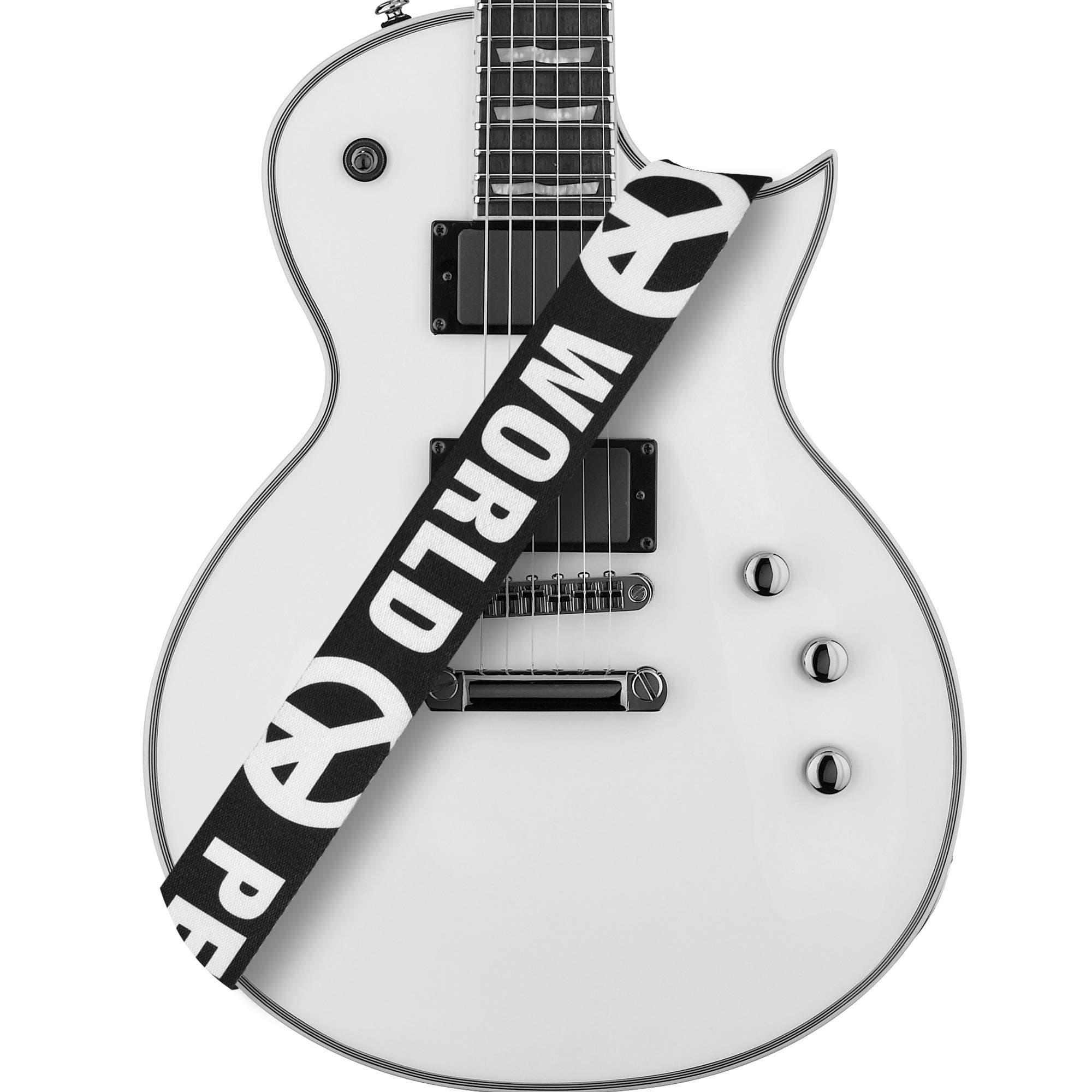 Amumu World Peace Guitar Strap adjustable for Acoustic, Electric, Bass Guitars, with 3 pick holders - Black