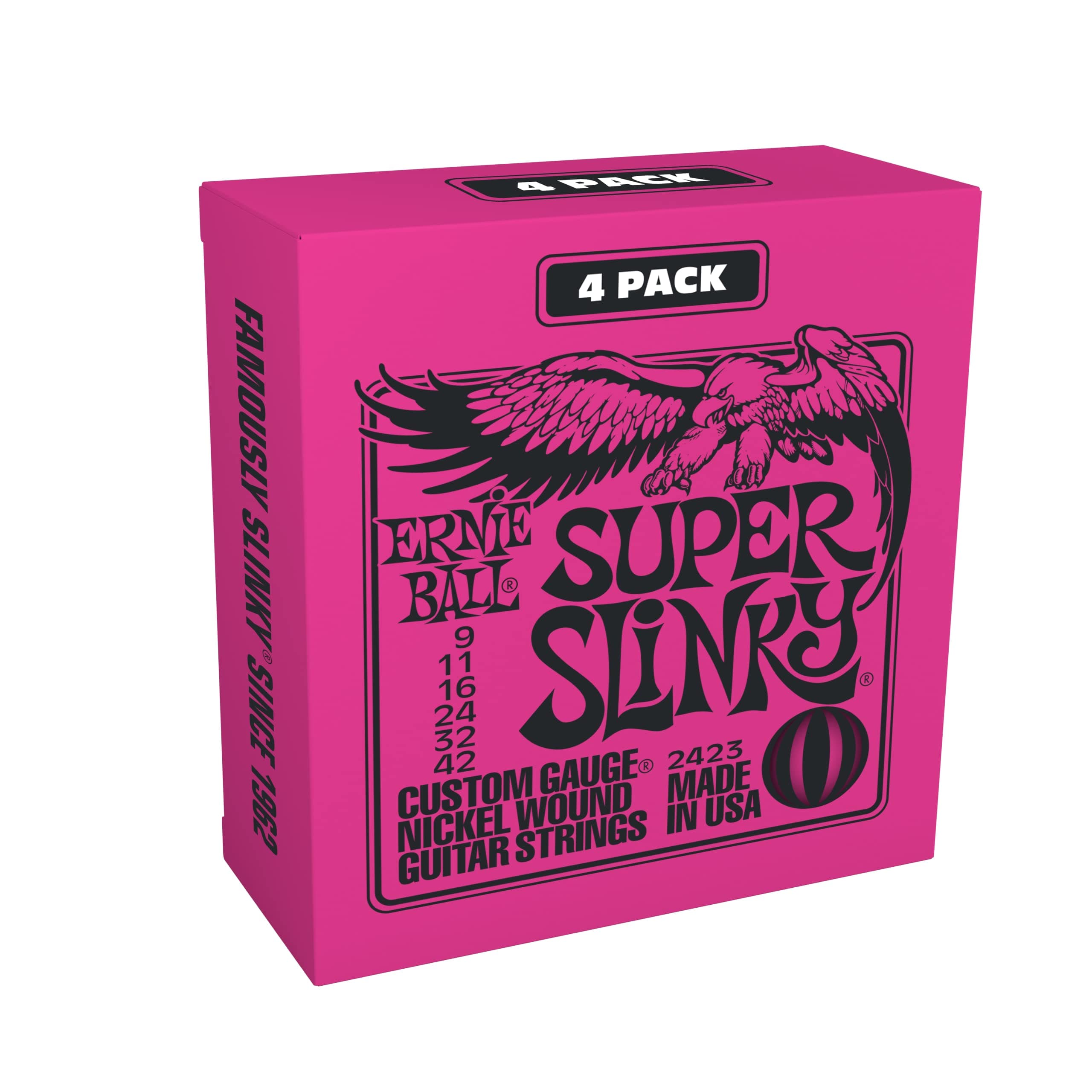 Ernie Ball Super Slinky Nickel Wound Electric Guitar Strings 4-Pack, 9-42 Gauge