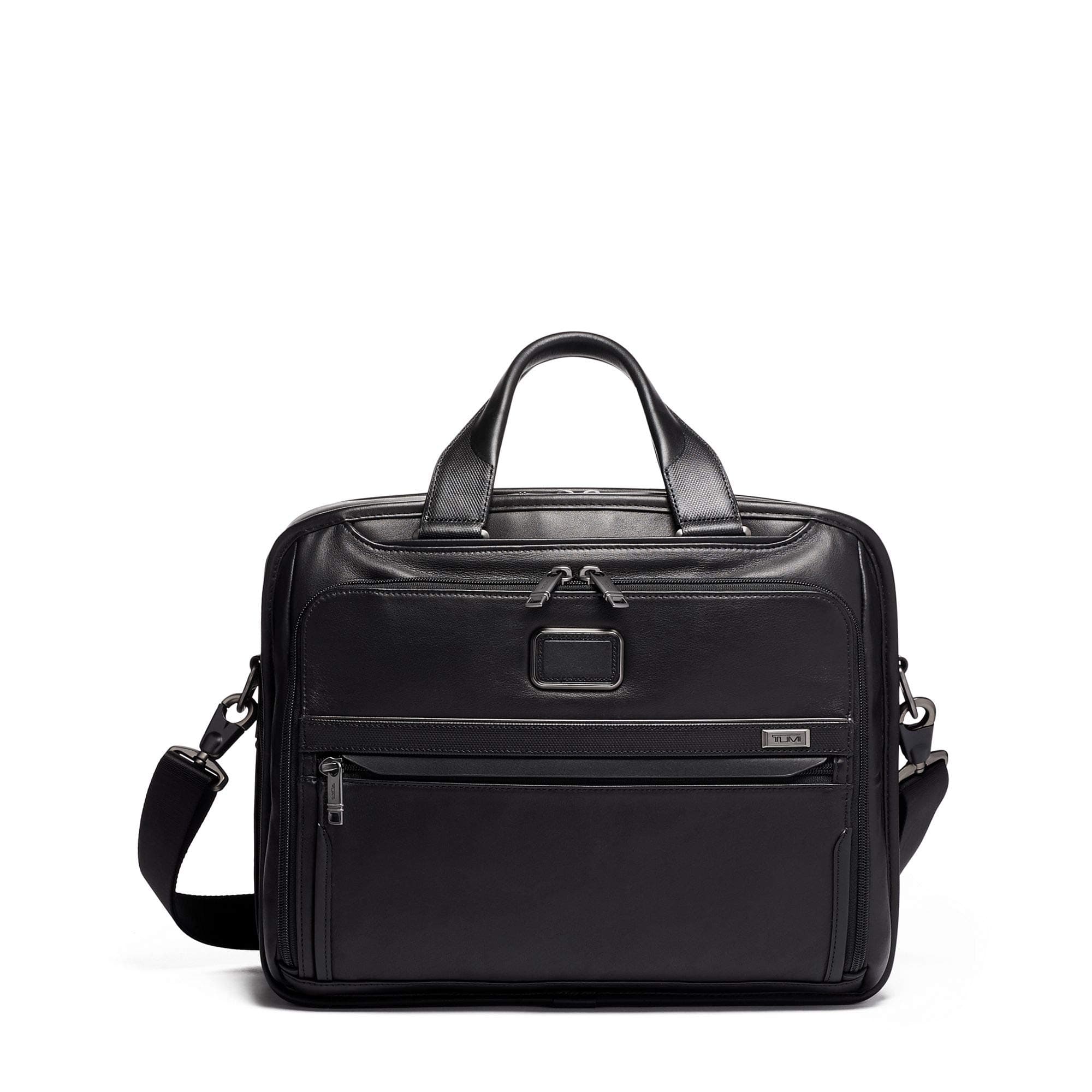 TUMI - Alpha 3 Organizer Leather Laptop Brief Briefcase - 15 Inch Computer Bag for Men and Women - Black