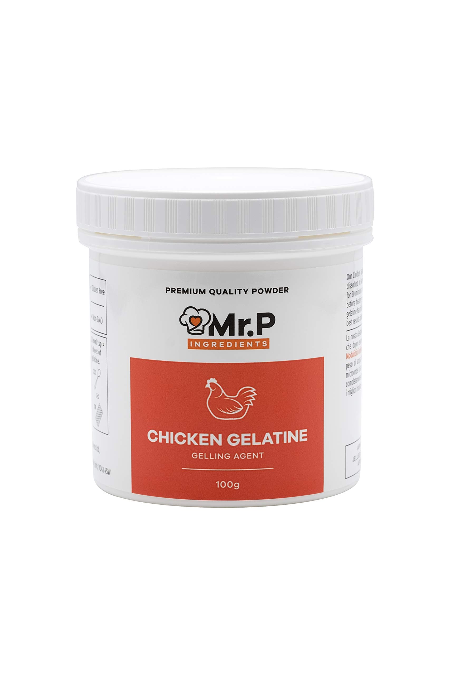 Mr.P Ingredients Chicken Gelatine 100g 300 Bloom Powder Stabiliser Gelling Aerating Agent Instant Gluten Free Non-GMO (Recyclable Pot)