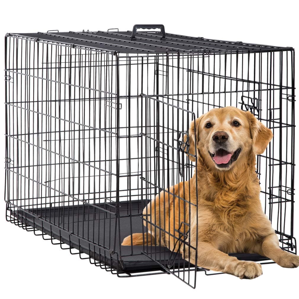 BestPet | Dog Crate | 42" | Black | Foldable Metal Kennel with Double Doors, Secure Slide-Bolt Latches, Leakproof Tray | Portable Dog Cage for Large Breeds | for Travel, Indoor & Outdoor Use