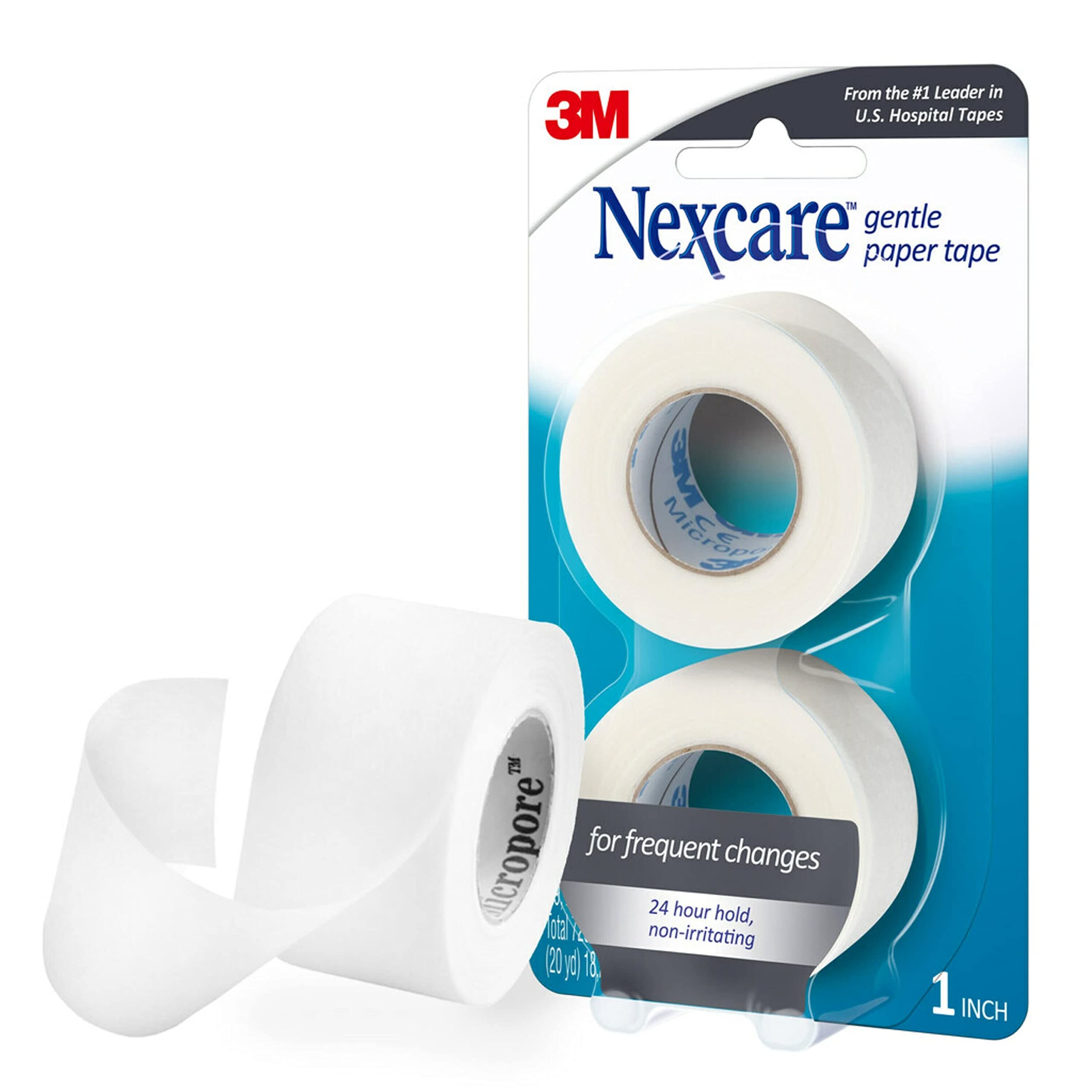 Gentle Paper Tape, Medical Paper Tape, Secures Dressings and Lifts Away Gently - 1 In x 10 Yds, 2 Rolls of Tape