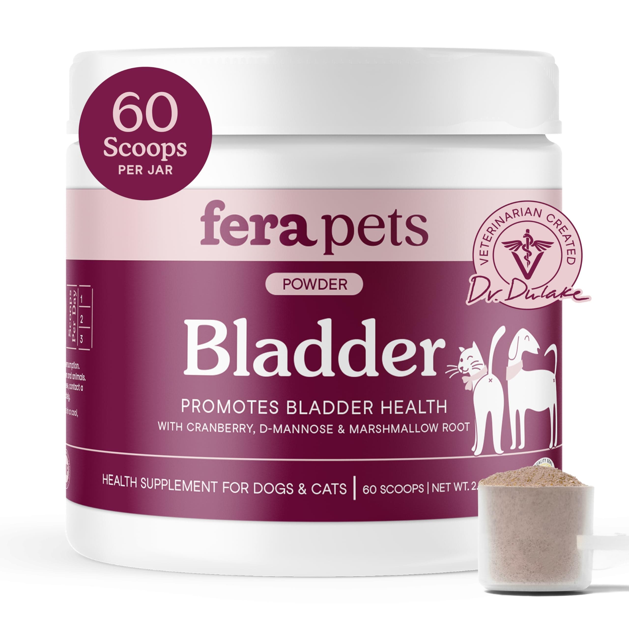 Fera Pet Organics Bladder Cranberry Supplement for Dogs & Cats - Vet Created - Kidney & Urinary - D-Mannose - Cranberry, Stinging Nettle - 60 Scoops