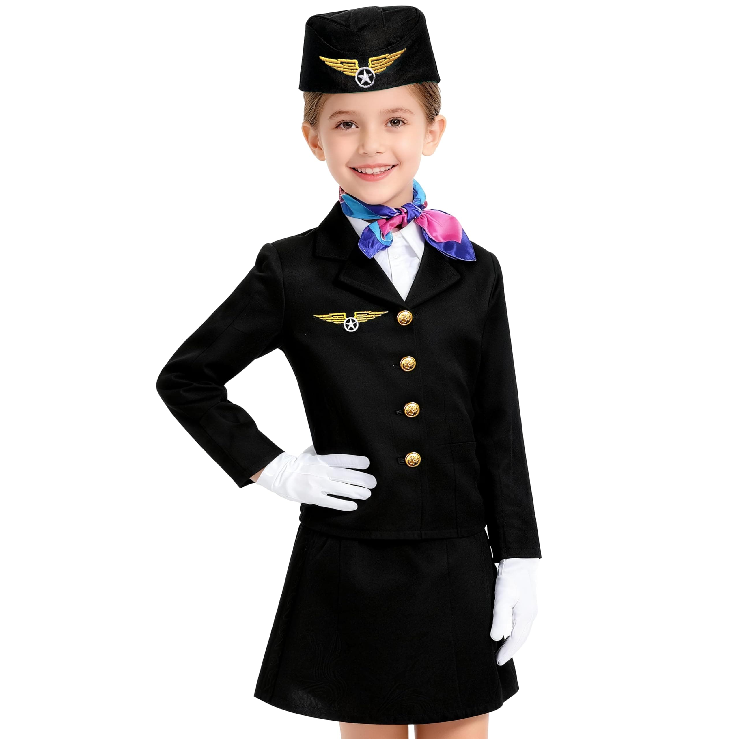 Flight Attendant Costume for Kids Stewardess Costume Set for Girls’ Career Day 100 Days of School Halloween Dress Up