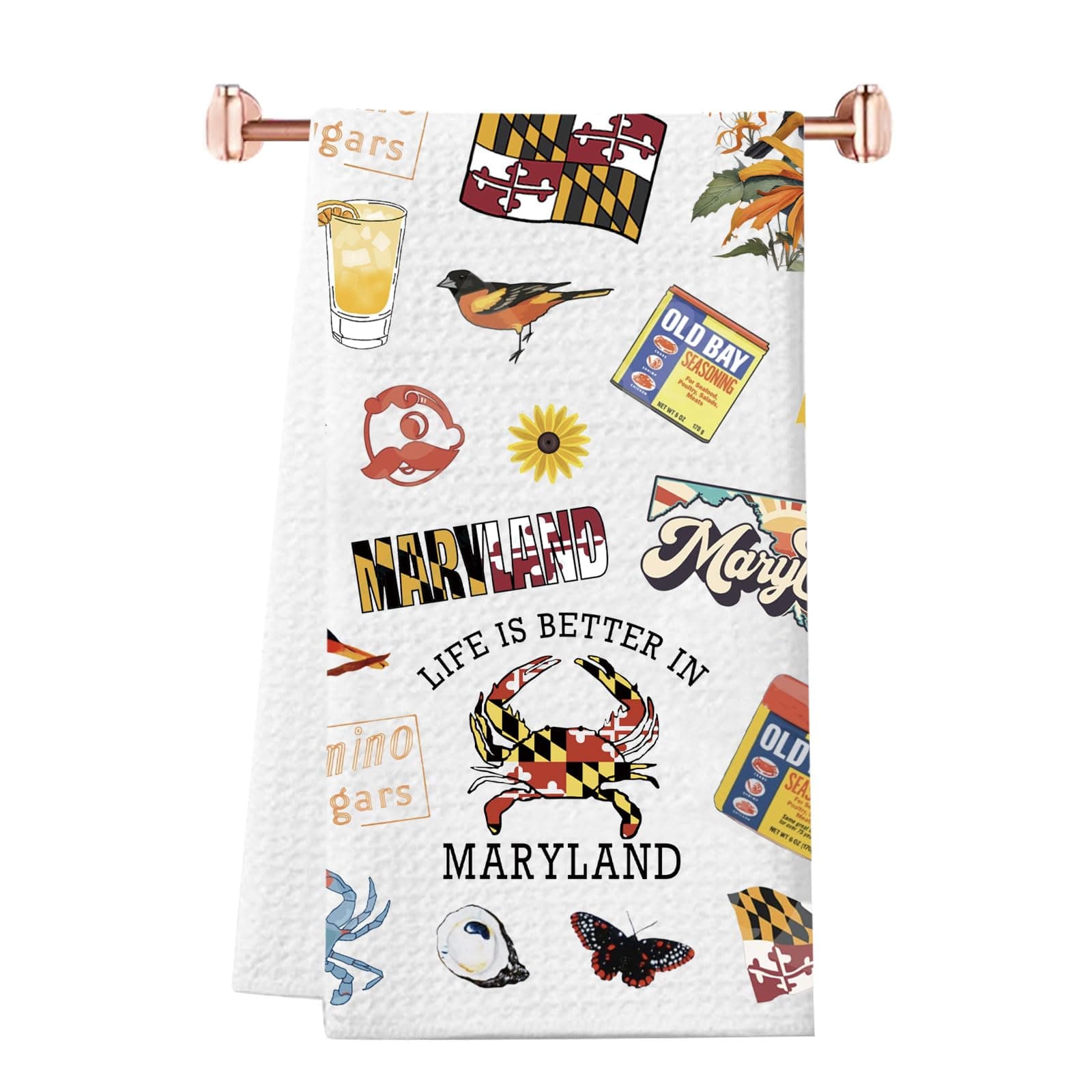 WCGXKO Maryland Crab Dish Towel, Life is Better in Maryland Kitchen Towel