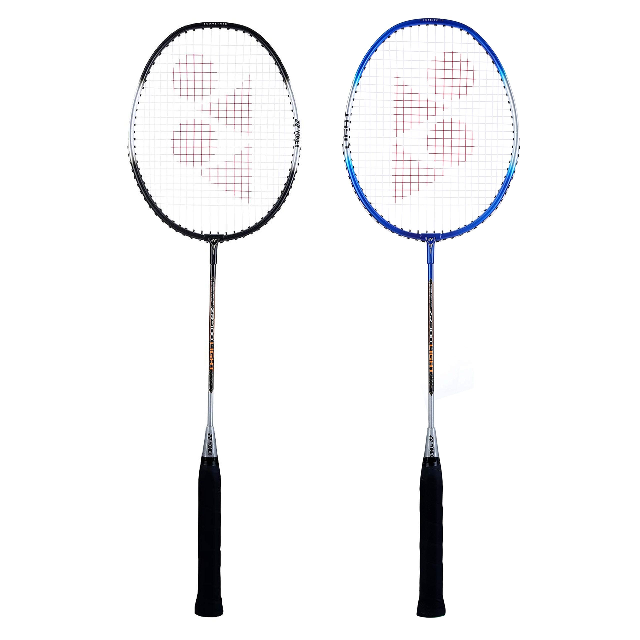 ZR 100 Light Aluminium Badminton Racquet with Full Cover (Black & Blue, Made in India) Set of 2