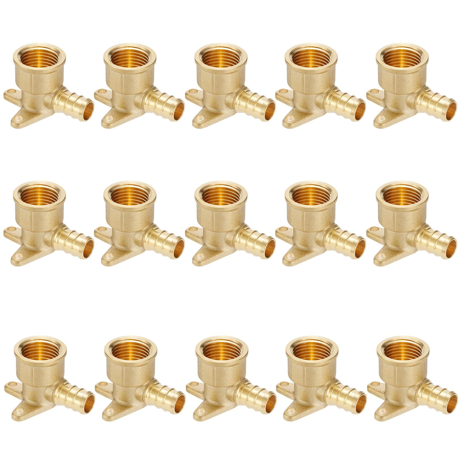 (15 Pack) Lidertik 1/2 Drop Ear Elbow PEX Adapter, 1/2" PEX-B F1807 to 1/2" NPT Female Threaded Adapter Brass