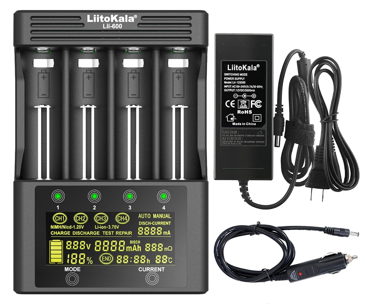 LiitoKala Lii-600 18650 Battery Charger Smart Universal Charger LCD Display f...