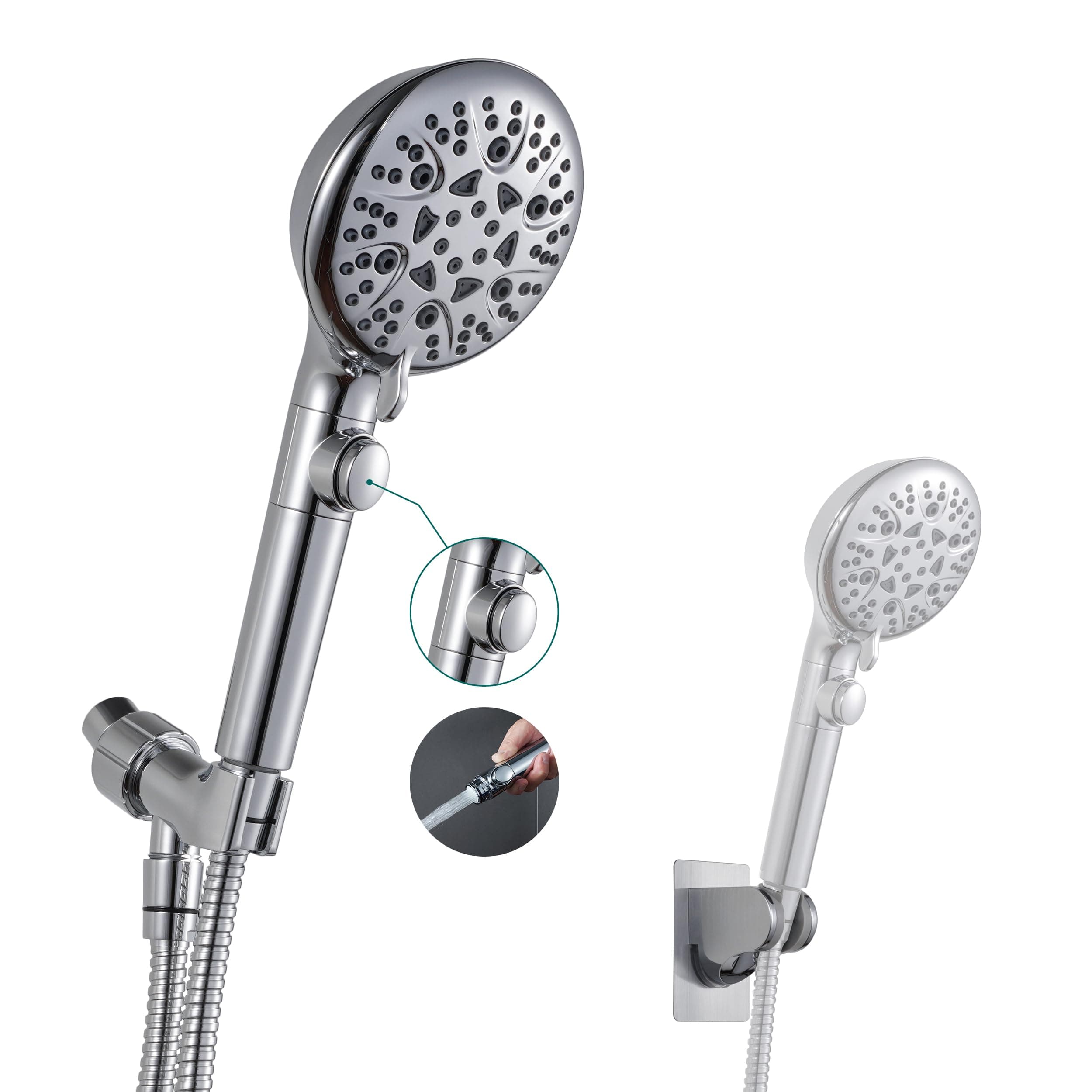 Handheld Shower Head with On Off Switch 8-Mode High Pressure Showerhead with 79 Inches Extra-long Stainless Steel Hose and Bracket PLUS Extra Low-Reach Adhesive Wall Mount for Kids,Silver…