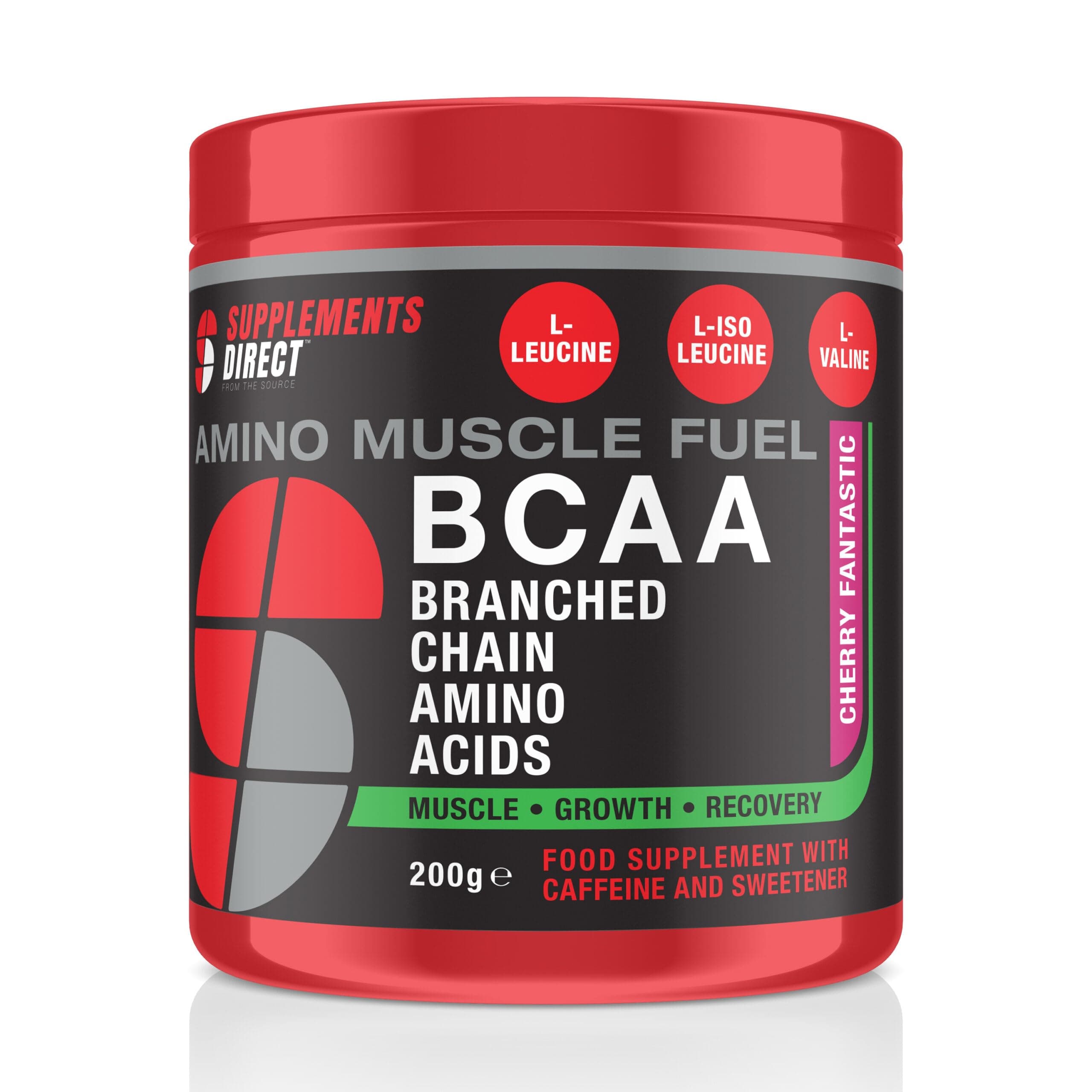 BCAA Powder - Cherry Fantastic Flavoured Powder - 200g - 20 Servings - Amino Acids Powder - Boosts Muscle Growth, Recovery & Repair - Amino Energy - Easy to Mix - Power Boost