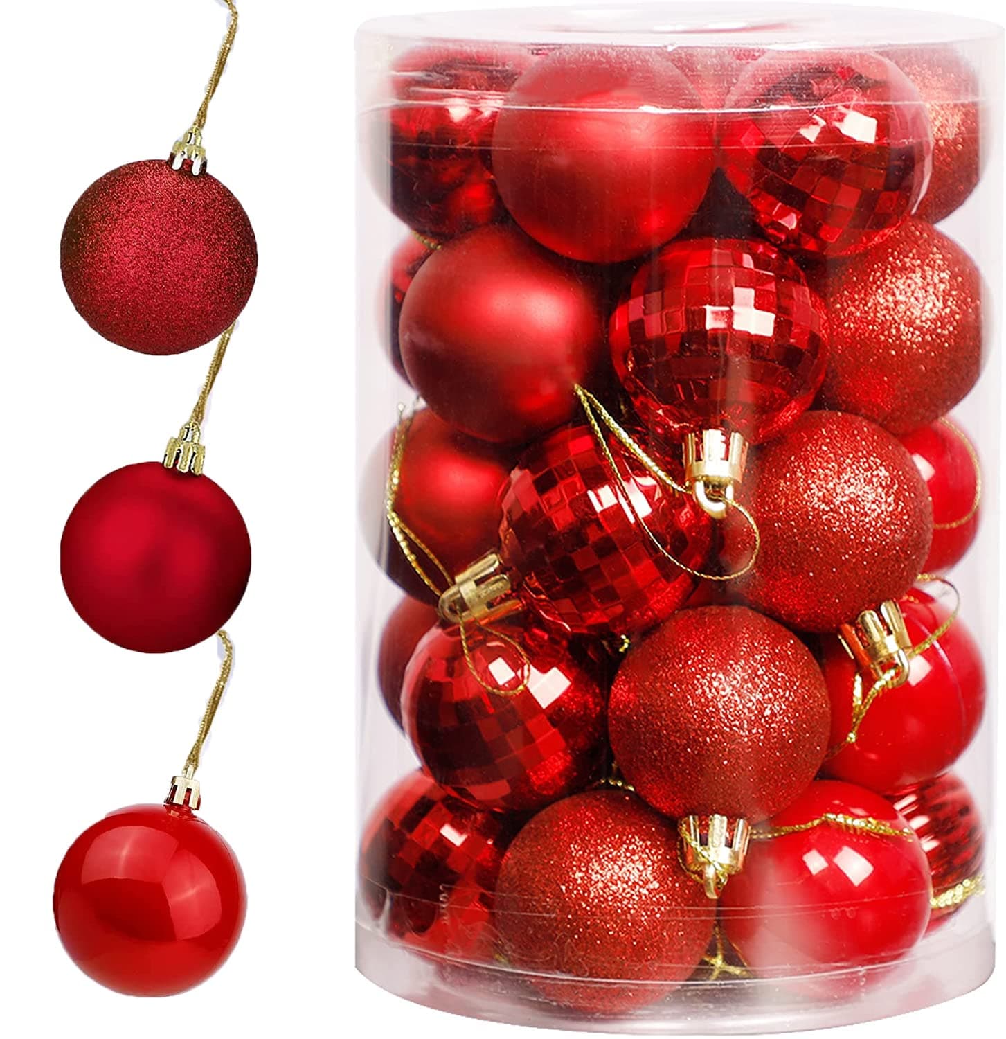 Nethovy24 Pcs 2.36''/60mm 34ct Christmas Ball Ornaments Party Decorations Shatterproof Festival Pendant Hangings,Xmas Tree Decorations, Holiday Hanging Balls (Red)