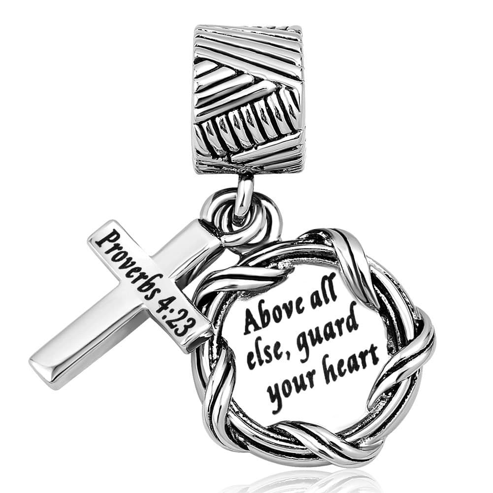 LilyJewelry Christian Bible Cross Charm Above all else guard your heart Keep Faith Dangle Beads Compatible with Pandora Charms Bracelet