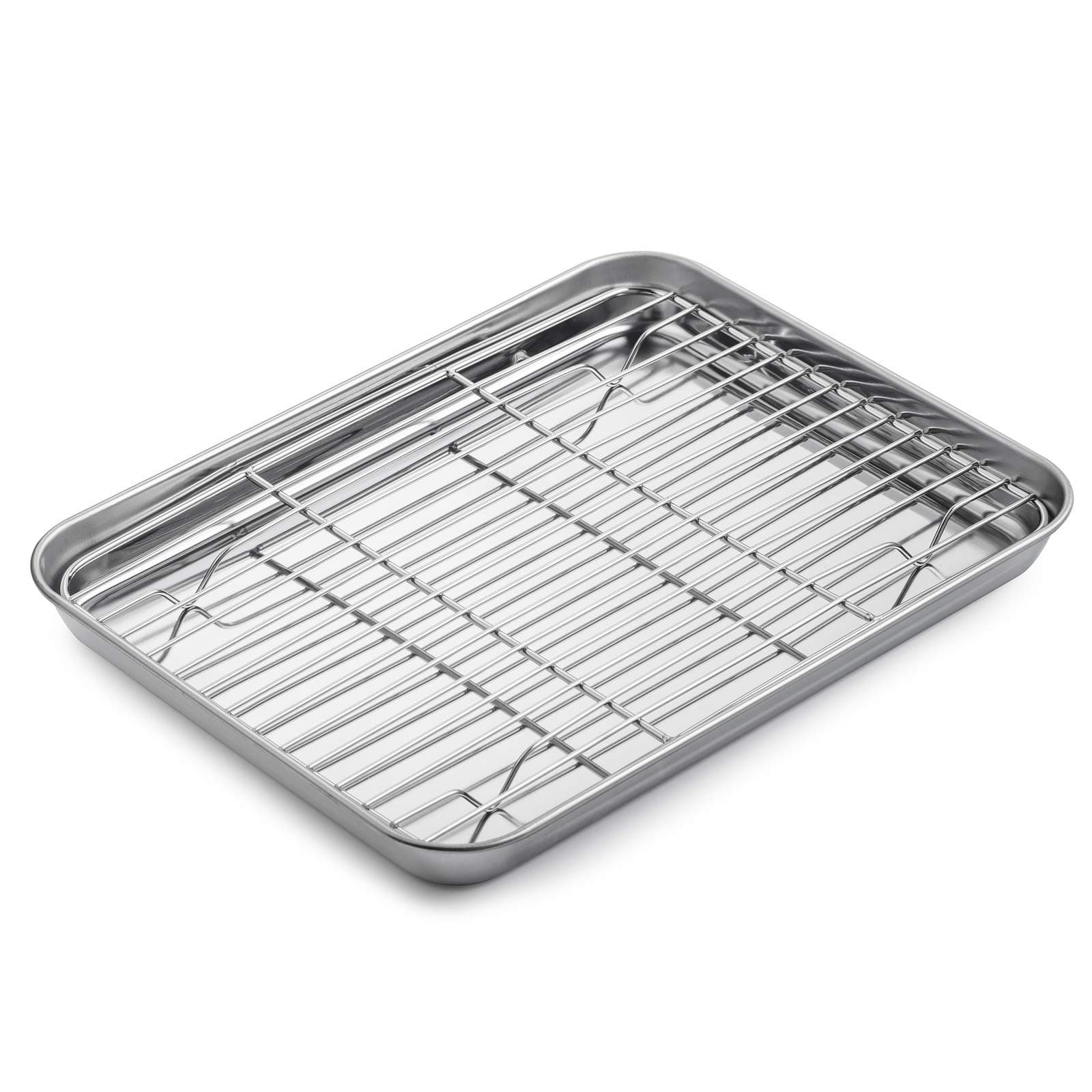 Stainless Steel Baking Sheet with Nonstick Cooling Rack Set 10 x 8 x 1 inch Silver
