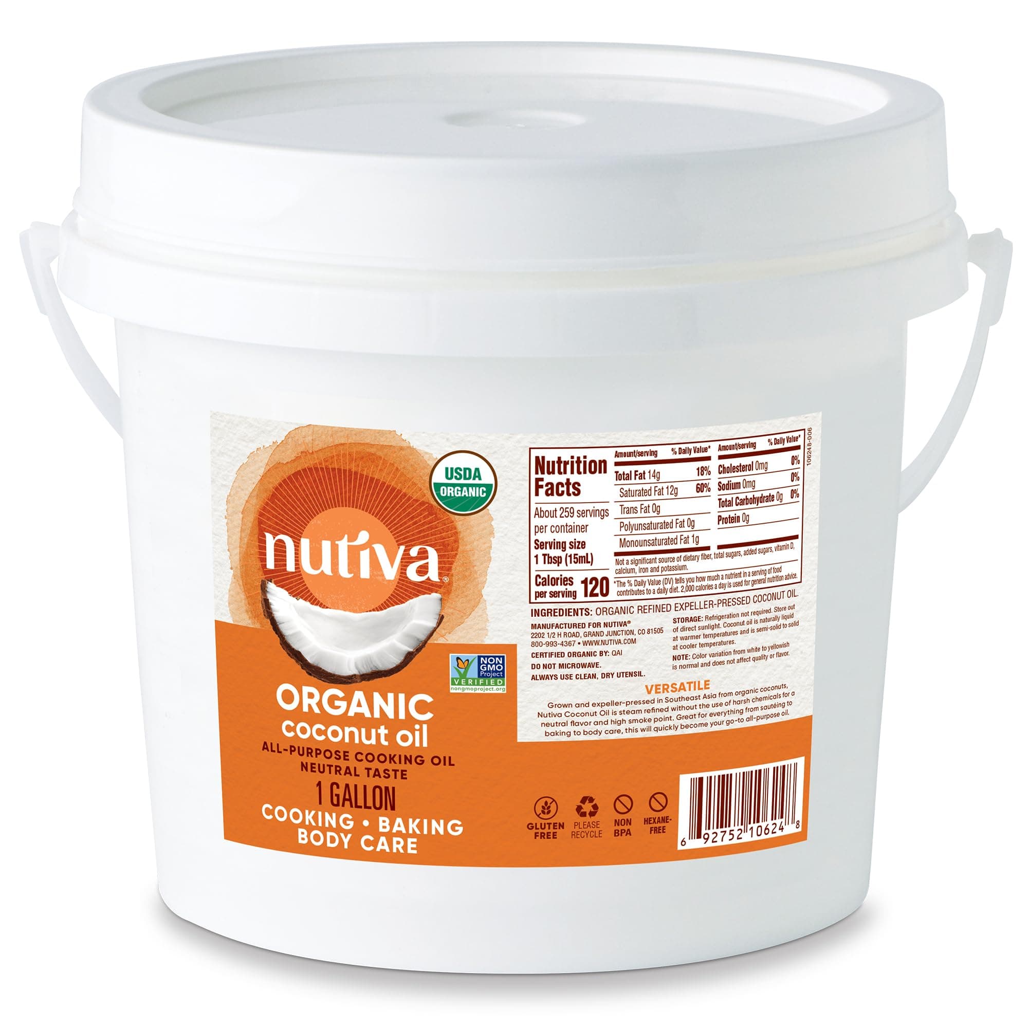 Nutiva Organic Steam Refined Oil, Coconut, 128 Fl Oz