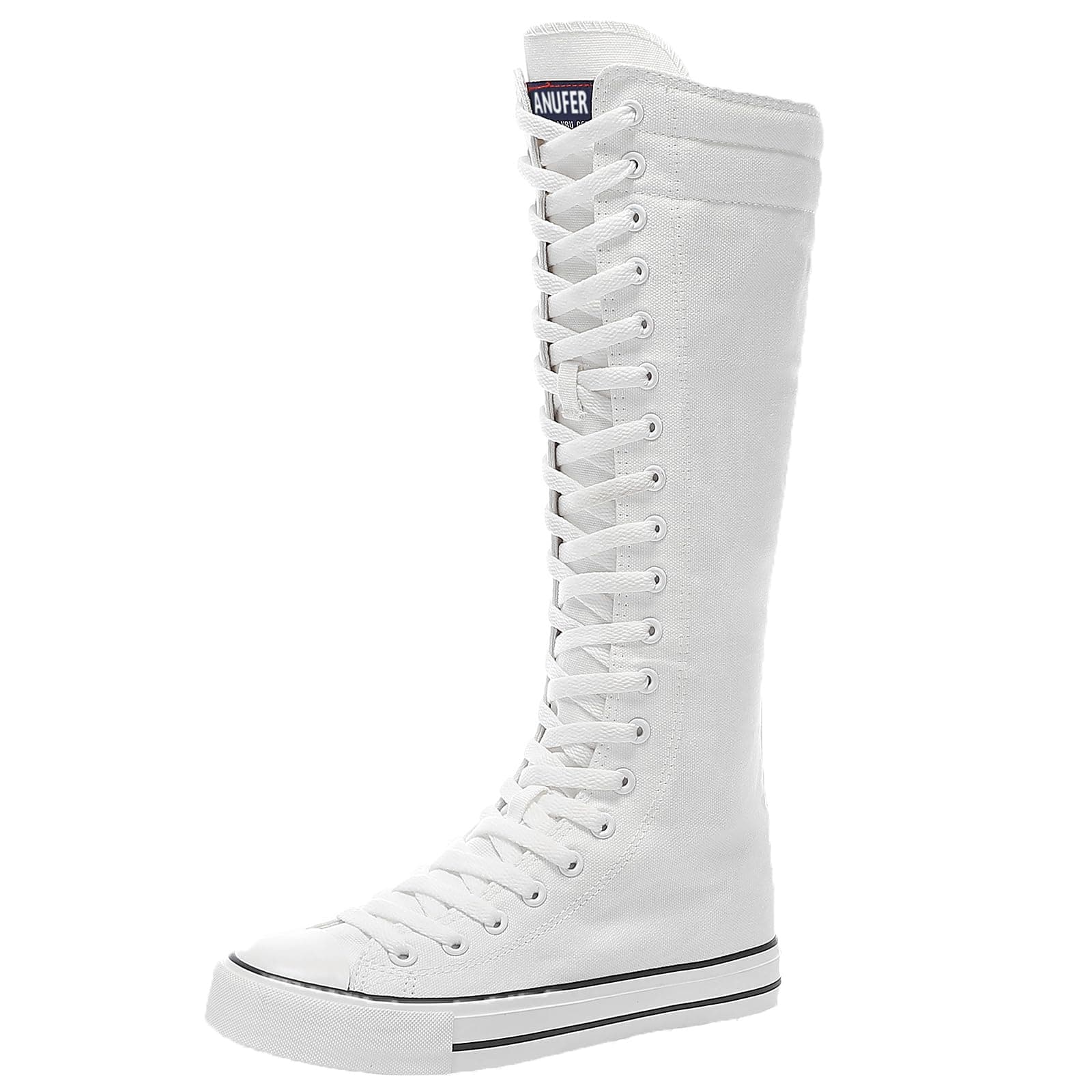 Womens Fashion Wedge Heel Canvas Knee Boots