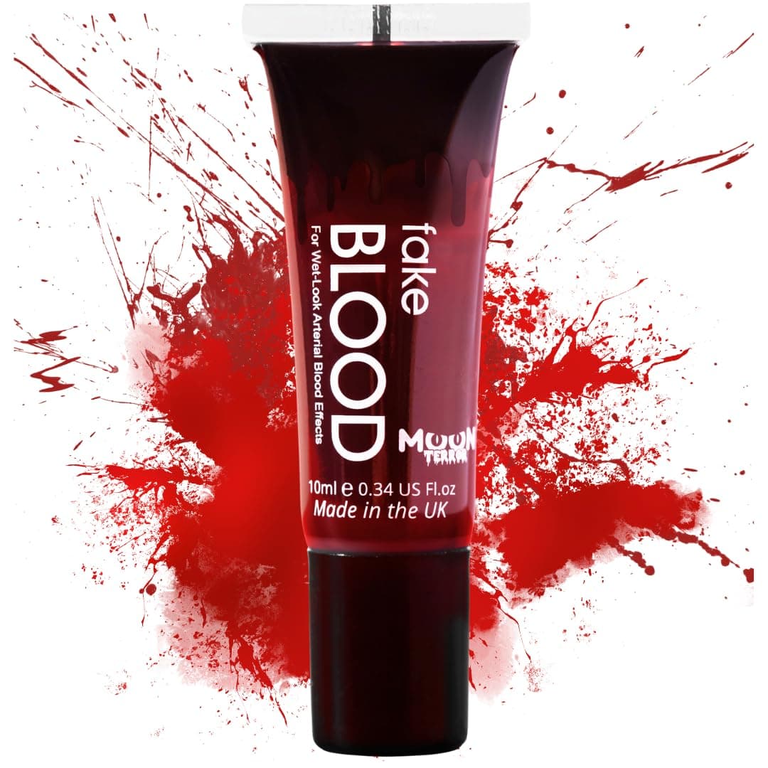 Fake Blood by Moon Terror (10ml) Special FX Halloween Makeup Washable Fake Blood Realistic Halloween Makeup for Face & Body, Special Effects Stage & Costume Prop for Scary Looks