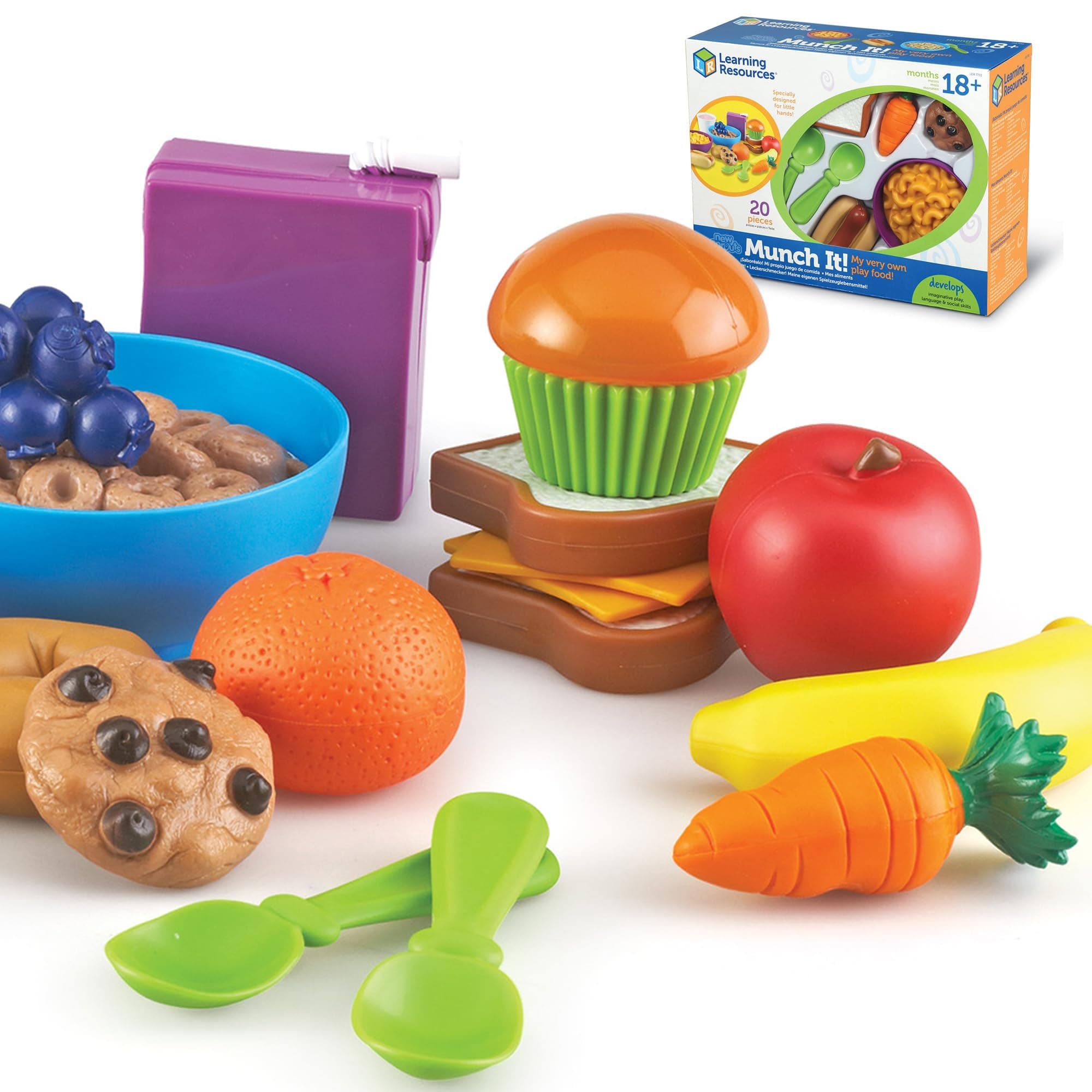 New Sprouts Munch It! Food Set - Food Kitchen Accessories, Pretend Toys, Toddler Picnic Table Games,Kitchen Set, Grocery Fine Motor Skills, Montessori Cooking