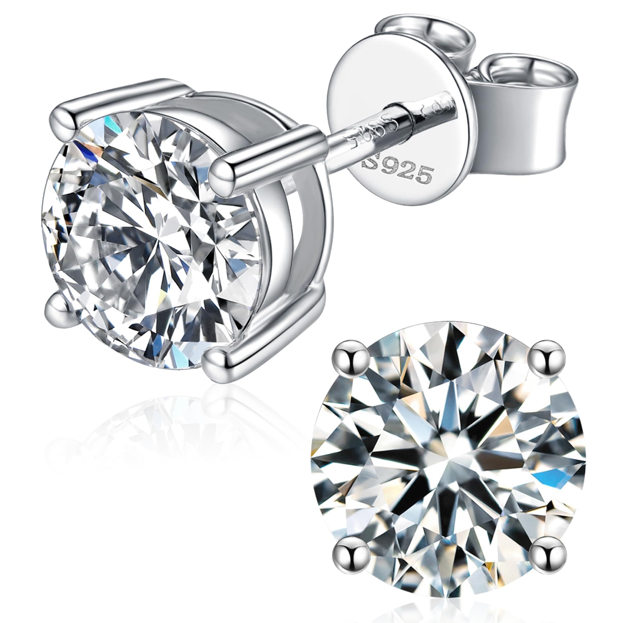 Moissanite Stud Earrings for Women, 925 Sterling Silver Earrings, 18K White Gold Plating earrings for Men (0.6-4ct)