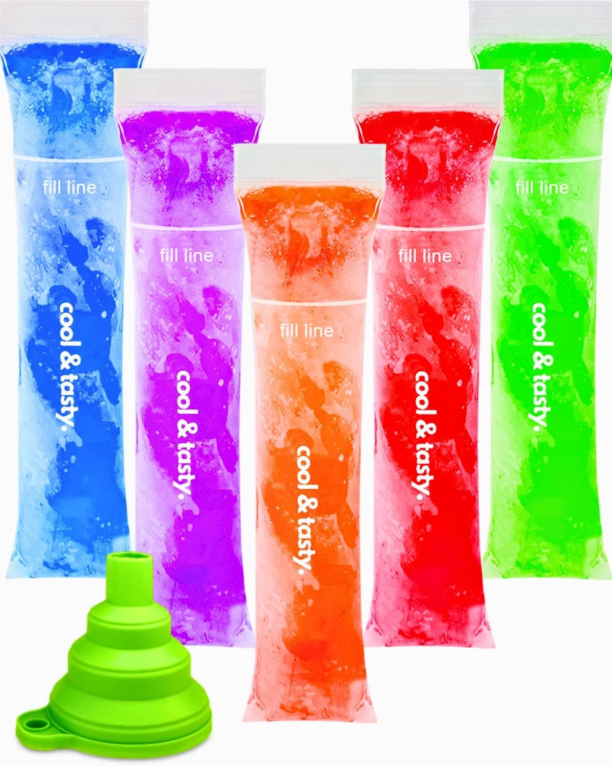 150 Disposable Ice Popsicle Mold Bags Freezer Tubes with Zip Seals, DIY Ice Pop Bags for Yogurt, Juice & Fruit Smoothies, Snacks, BPA Free Ice Candy Pops - Comes with A Funnel (20.3 x 5.1 cm)