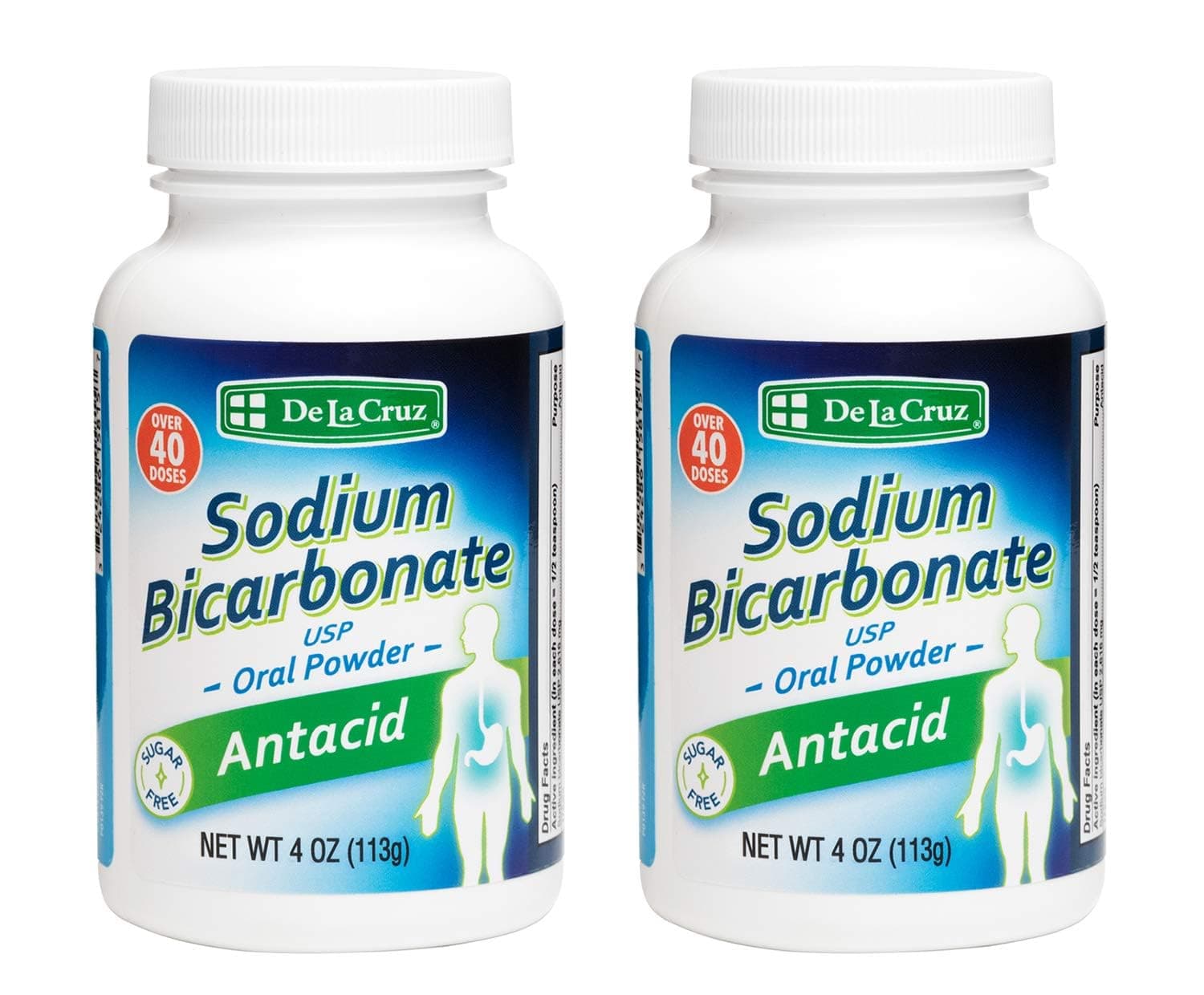 De La Cruz Pure Sodium Bicarbonate, USP Grade, Antacid Powder, 4 OZ. (2 Bottles)