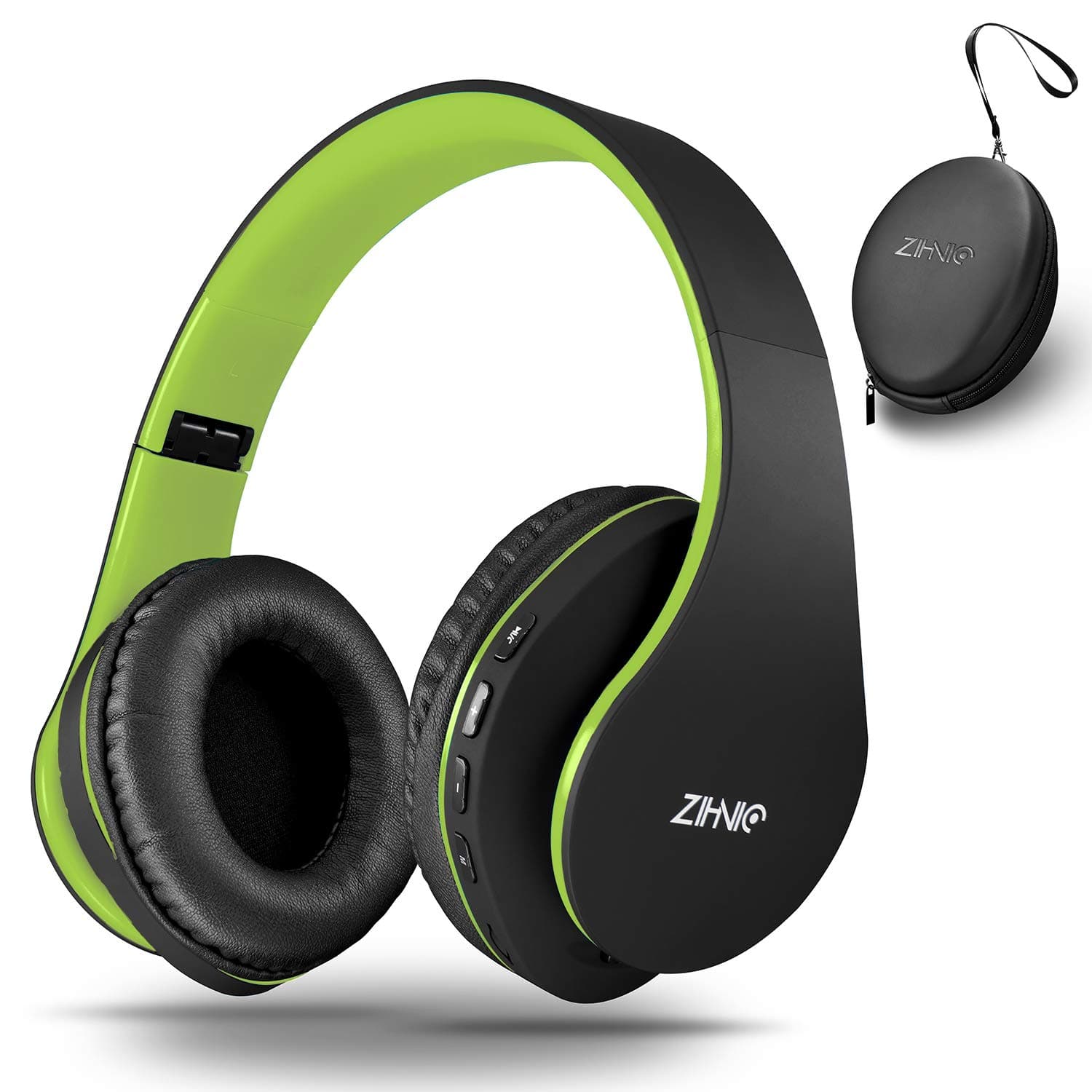 Bluetooth Headphones Over-Ear, Foldable Wireless and Wired Stereo Headset Micro SD/TF, FM for Cell Phone,PC,Soft Earmuffs &Light Weight for Prolonged Wearing(Black/Green)