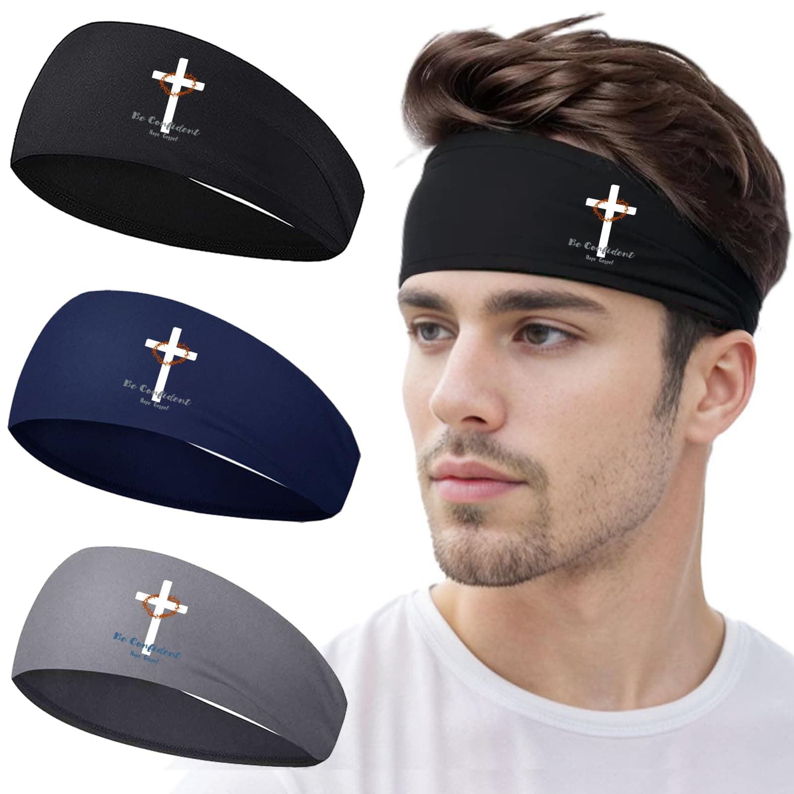 3 Pack Sports Headbands for Men Workout Mens Sweatband Head Band Men Cooling ...