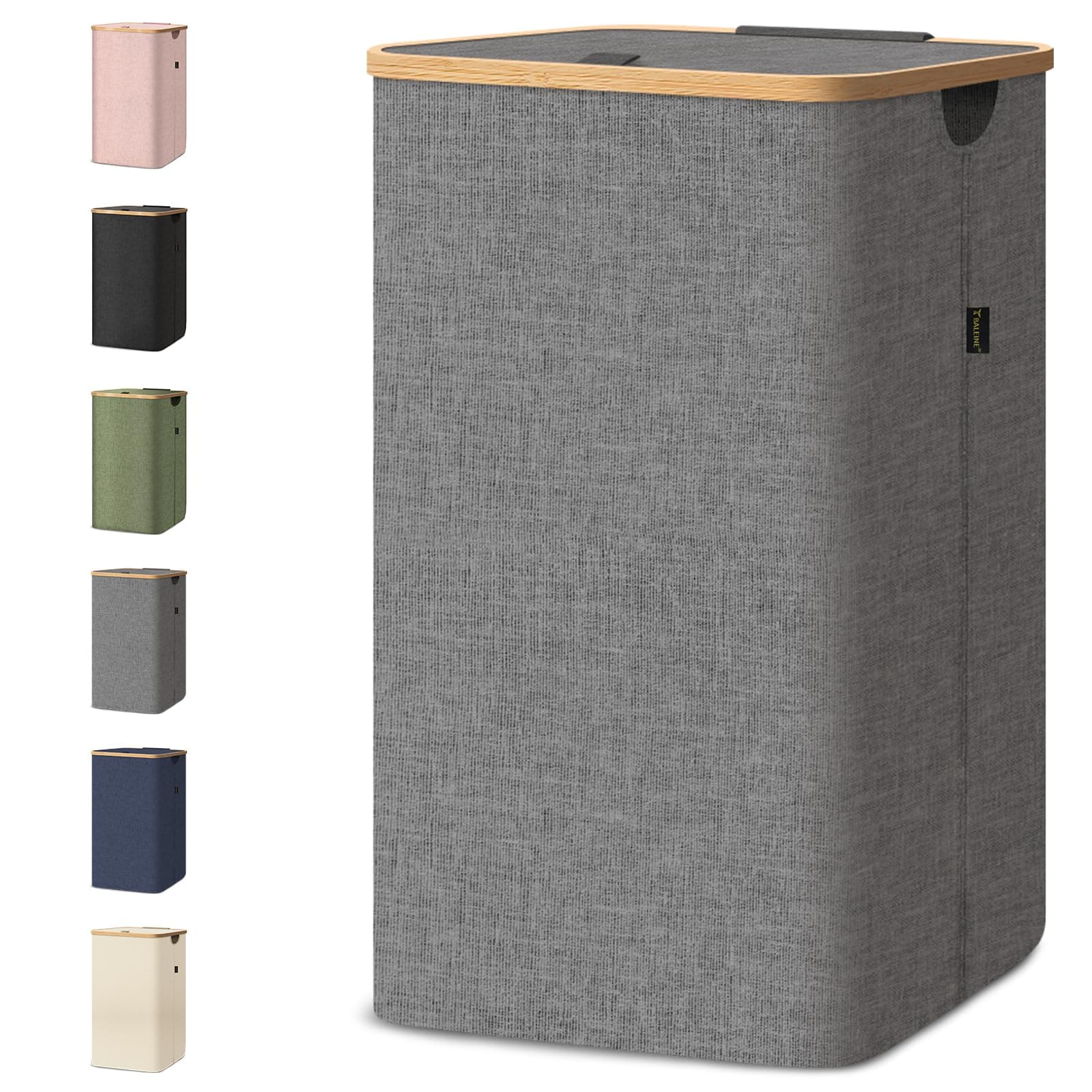 Laundry Hamper with Lid, Tall Laundry Baskets with Bamboo Pull Handles, Large Laundry Bin with Internal Support (26 Gal/100L, Grey)