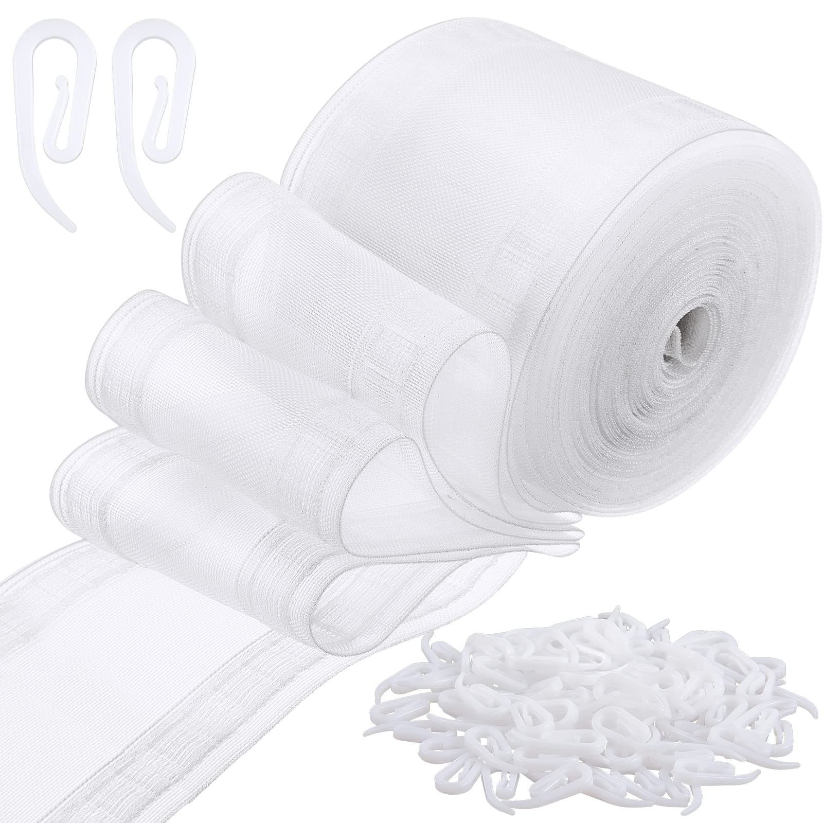 Transparent Wave Curtain Tape 6 Yards/100 Hooks for Curtains Drape Ripple Fold Drapery Tape